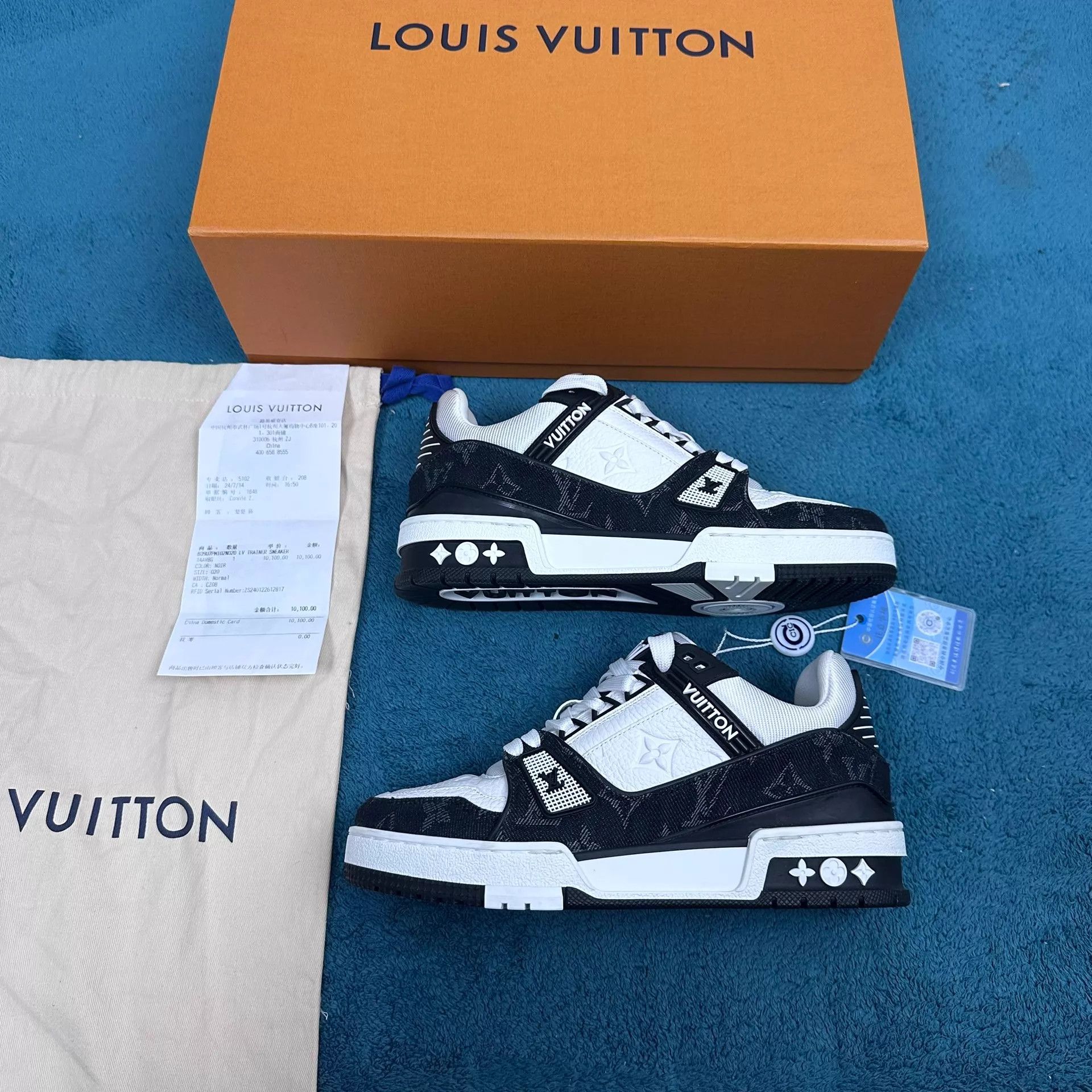 Louis Vuitton LV Trainer Black & White Panda Print Denim 36 Size US 5.5 / IT 35.5 - 2 Thumbnail