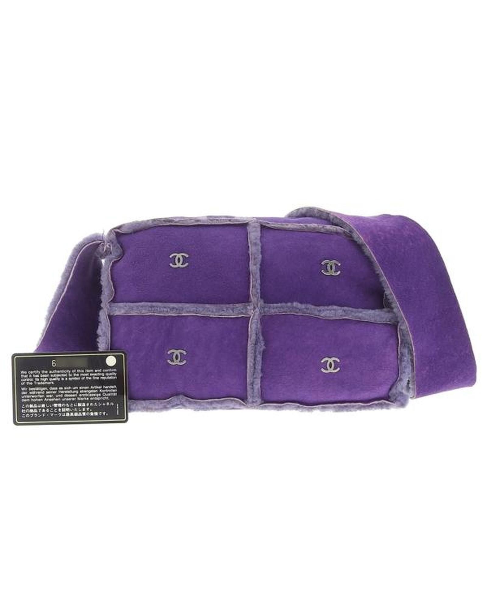 image of Chanel Shearling Shoulder Bag In Purple, Women's