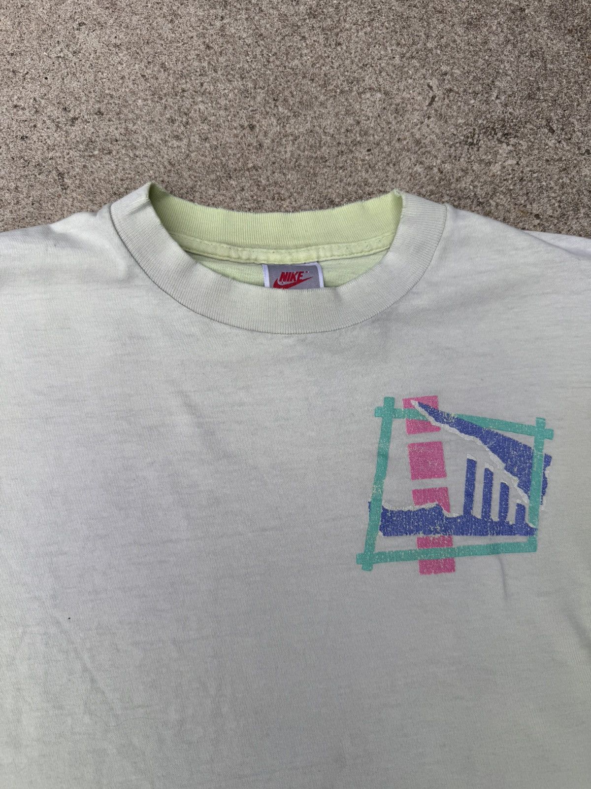 Nike × Vintage Vtg 80’s 90’s Nike Abstract Geometric Faded Tee Boxy Small Size US S / EU 44-46 / 1 - 5 Thumbnail