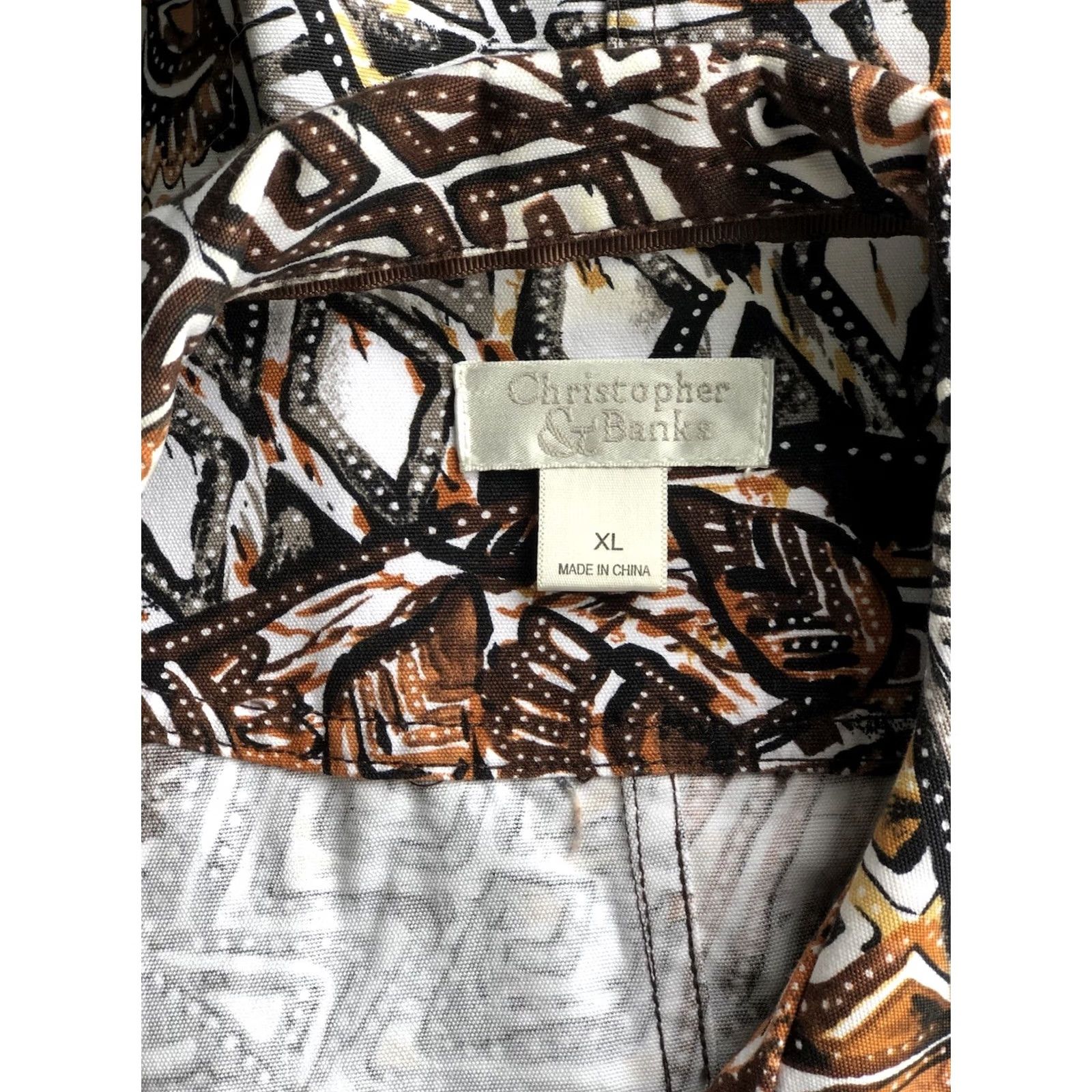 Vintage Christopher Banks Shacket XL Brown/Black Tribal Aztec Boho Cardigan Short Sleeve Button Shirt Women Size XL / US 12-14 / IT 48-50 - 4 Thumbnail