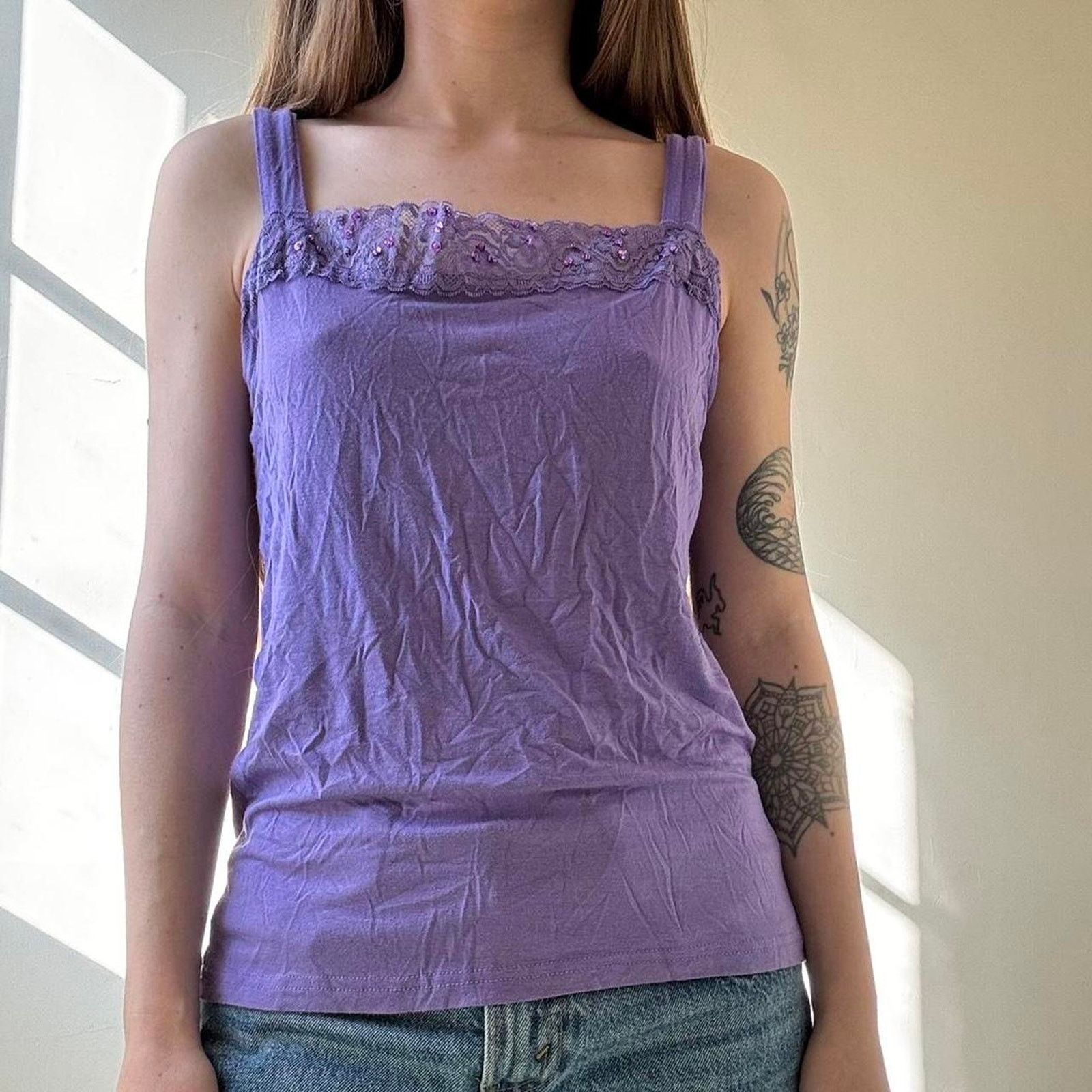 Vintage Vintage Unbranded Purple Y2K Tank Top Lace Sequin Spring Size S / US 4 / IT 40 - 3 Thumbnail