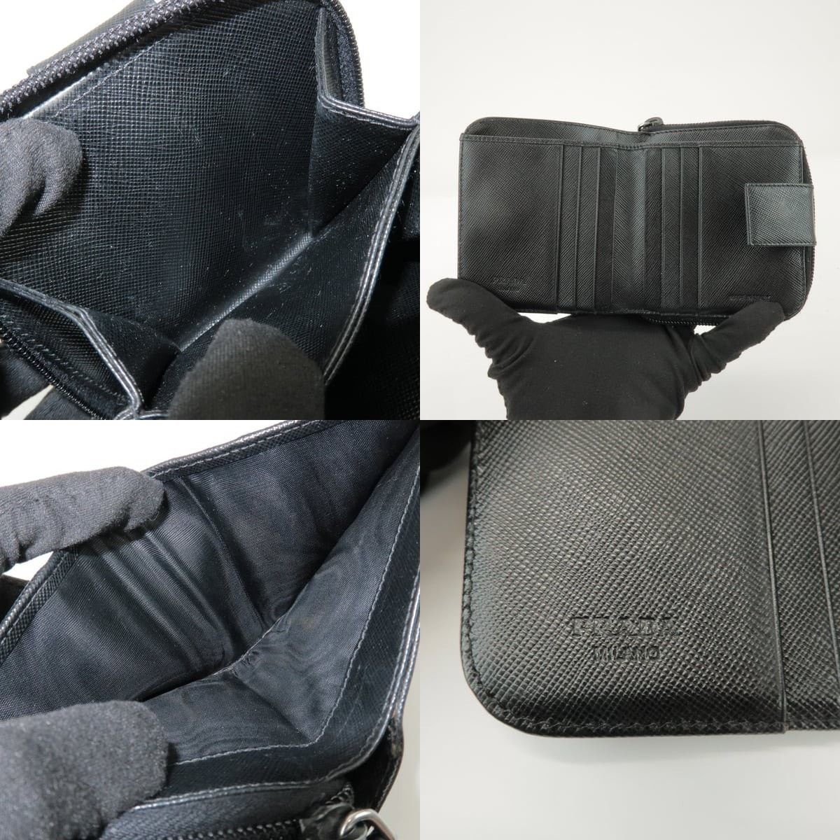 Prada Prada Saffiano Zippy Bi-fold Wallet Black Size ONE SIZE - 7 Thumbnail