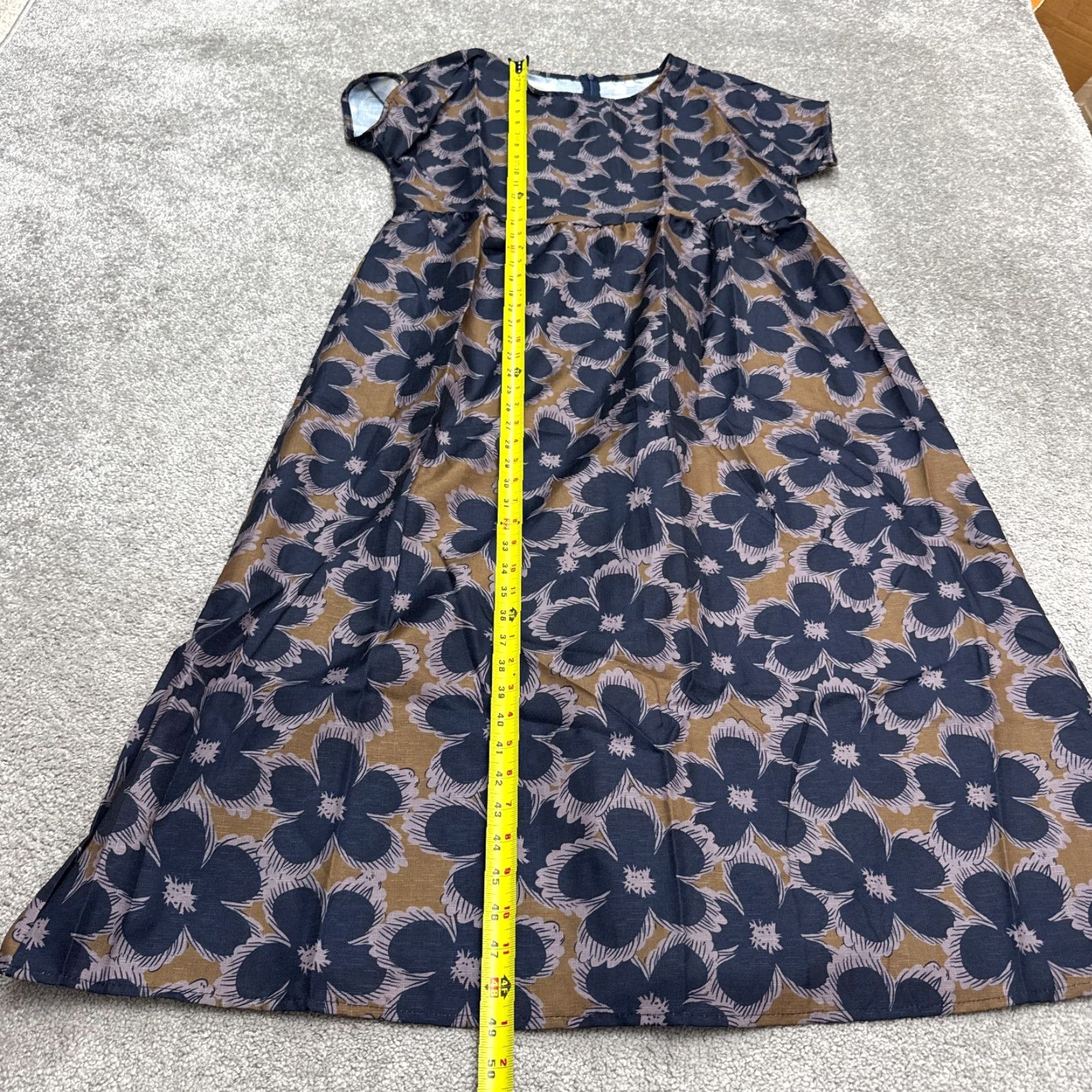 Vintage Unbranded Floral Maxi Dress Womens 2XL Blue Brown Short Sleeve Casual Boho NWOT Dress Length: Long Size 40" / US 18 - 6 Thumbnail