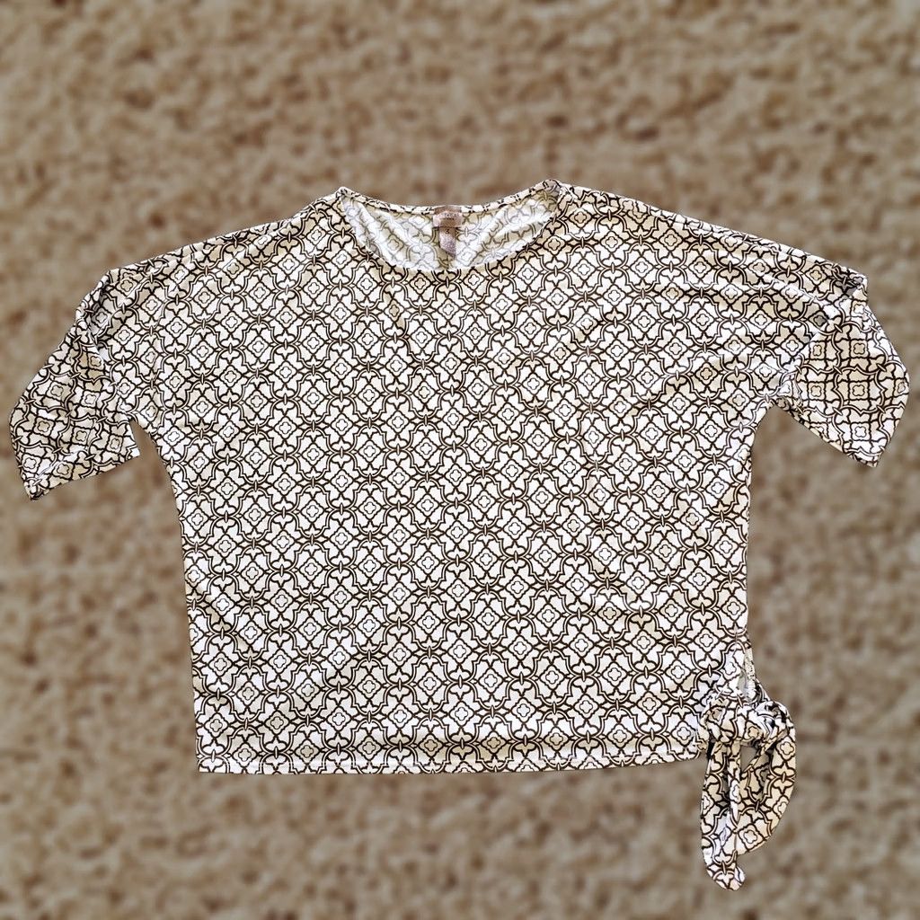 Vintage Chicos Easywear Top Shirt Womens XL White Geometric 3/4 Sleeve Stretch Casual Blouse Size XL / US 12-14 / IT 48-50 - 1 Thumbnail
