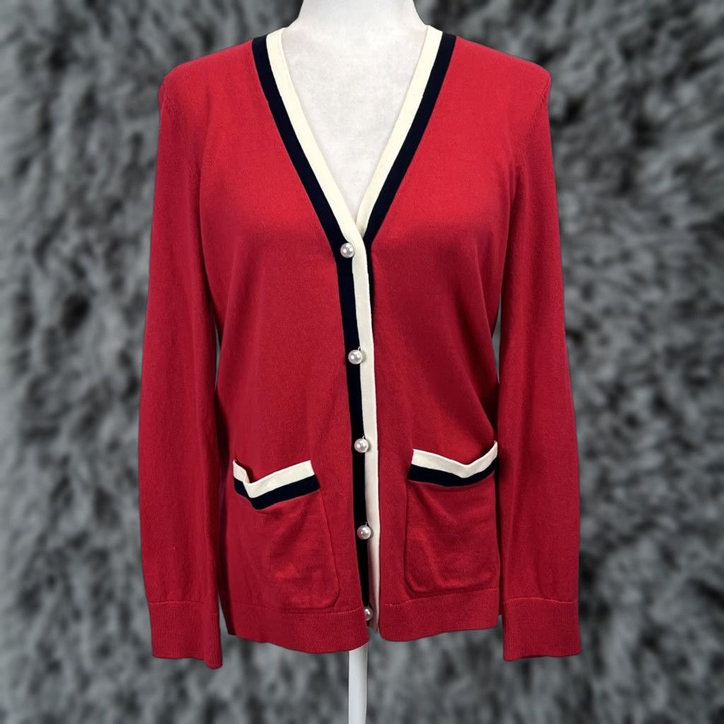Talbots Talbots Cardigan Sweater Petite Sz Medium Red Pearl Buttons Vneck Classic Size M / US 6-8 / IT 42-44 - 1 Thumbnail