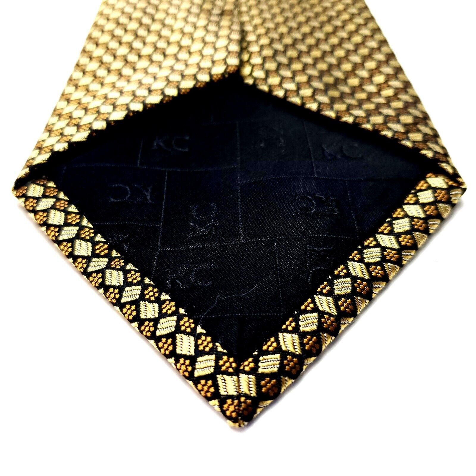 Kenneth Cole Kenneth Cole Silk Tie Yellow Woven Geometric Handmade Size ONE SIZE - 6 Thumbnail