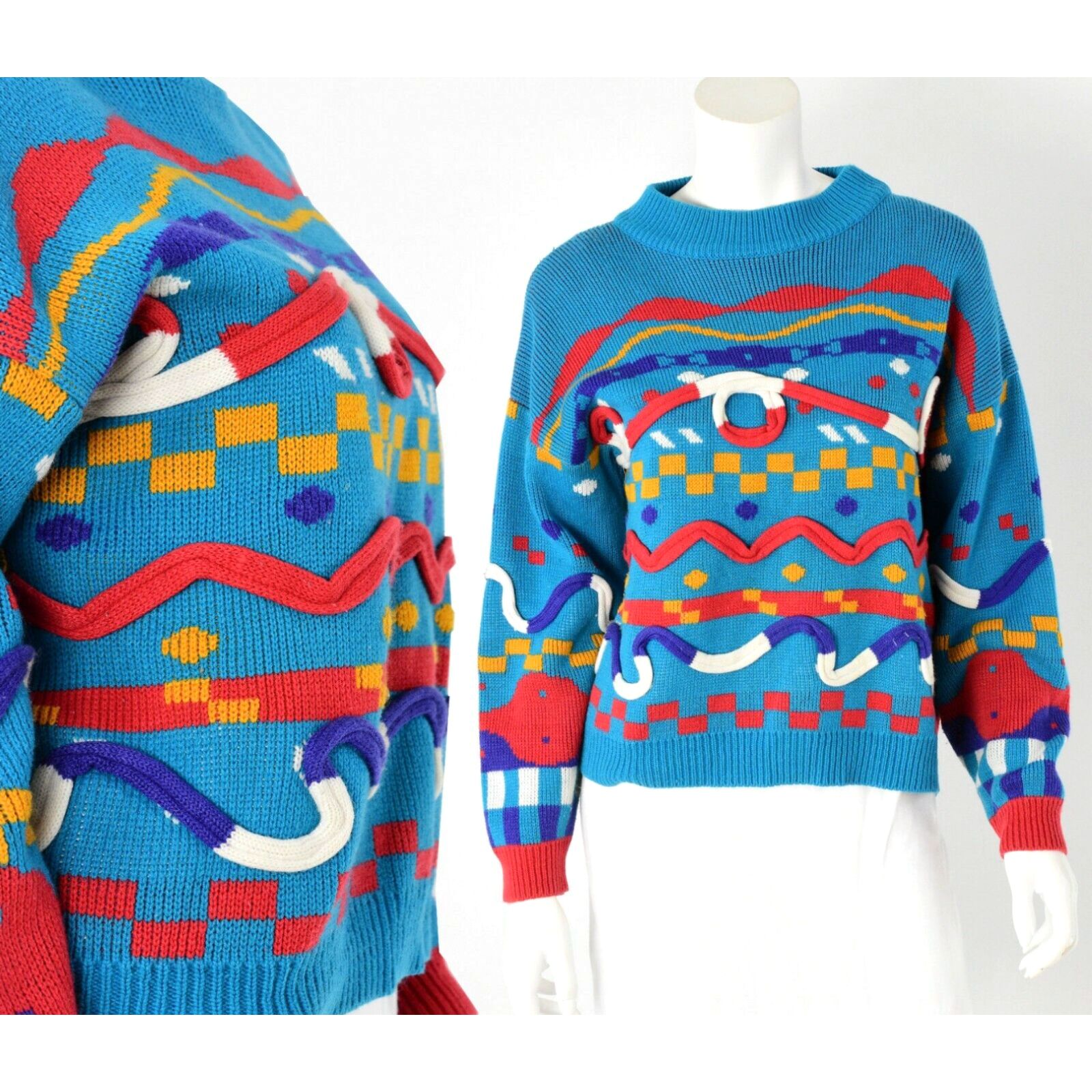 Vintage 90s Vintage Novelty Sweater Geometric Artsy Colorful Womens M Oversized Hip Hop Size M / US 6-8 / IT 42-44 - 1 Preview