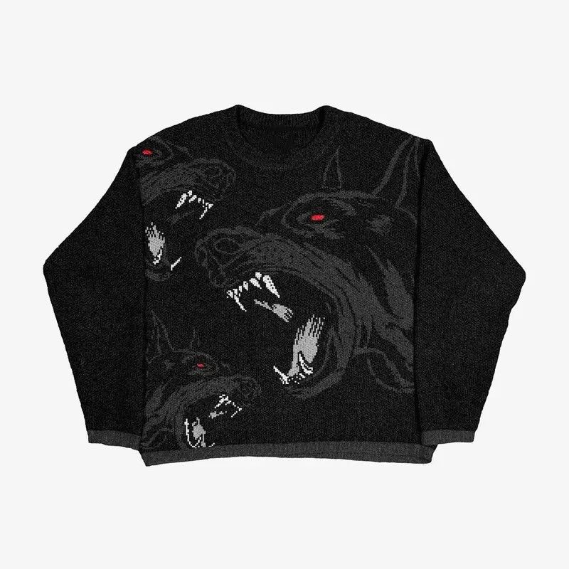 image of Vintage 2023 Gothic Autumn Knitted Sweater Men Women in Black (Size Medium)
