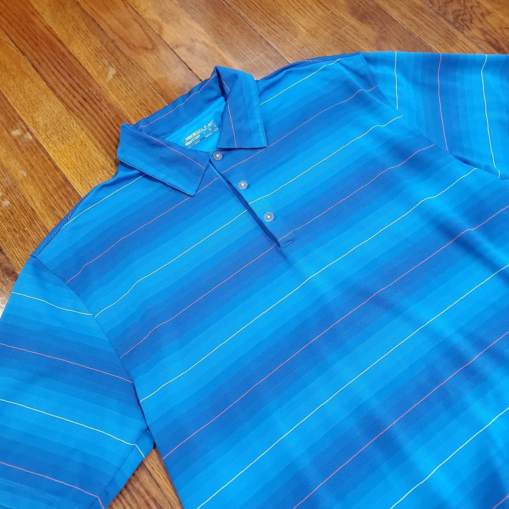 Nike Nike Golf Polo Shirt Mens Large Blue Striped Dri-Fit Stretch Pique Shirt Nike Brand Golf Model 256501-447 Size US L / EU 52-54 / 3 - 3 Thumbnail