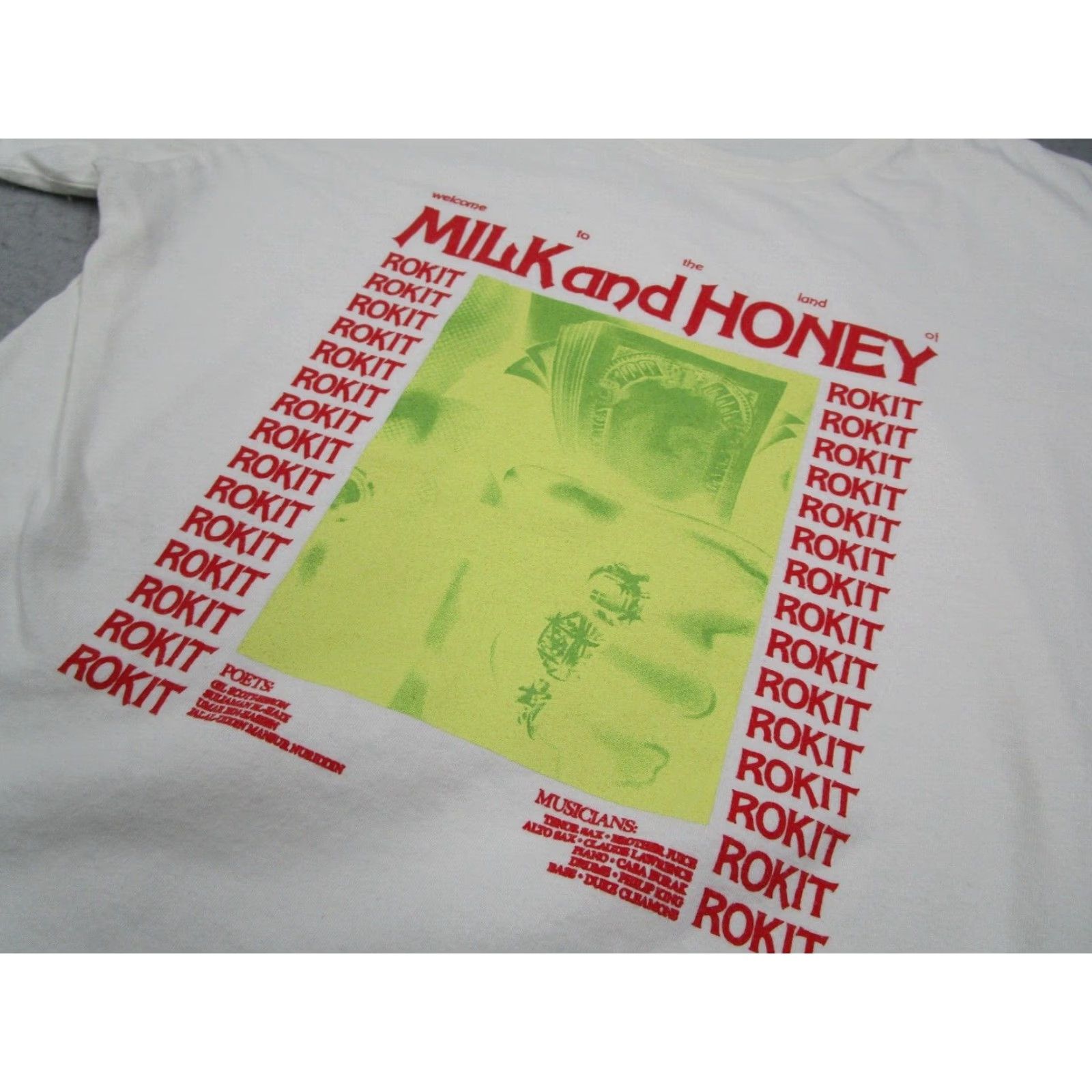 Vintage Rokit Shirt Mens Medium White Milk Honey Short Sleeve Crew Neck Made in USA Size US M / EU 48-50 / 2 - 2 Thumbnail