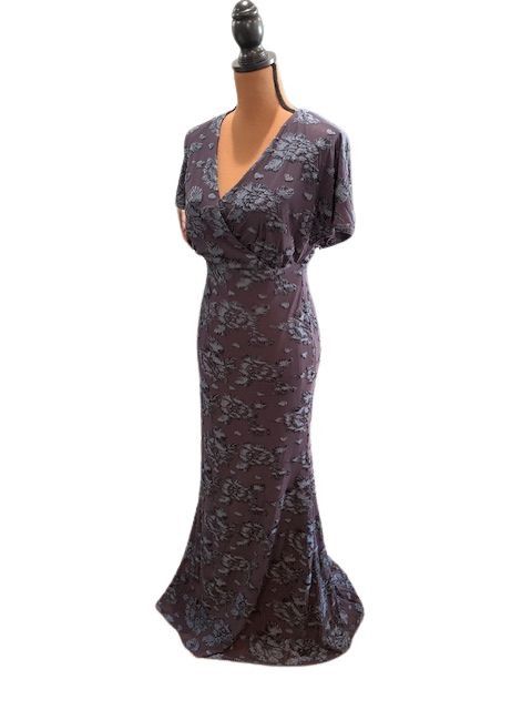 Adrianna Papell Floral Burnout Velvet Long Blouson Gown in Midnight Size XS / US 0-2 / IT 36-38 - 4 Thumbnail