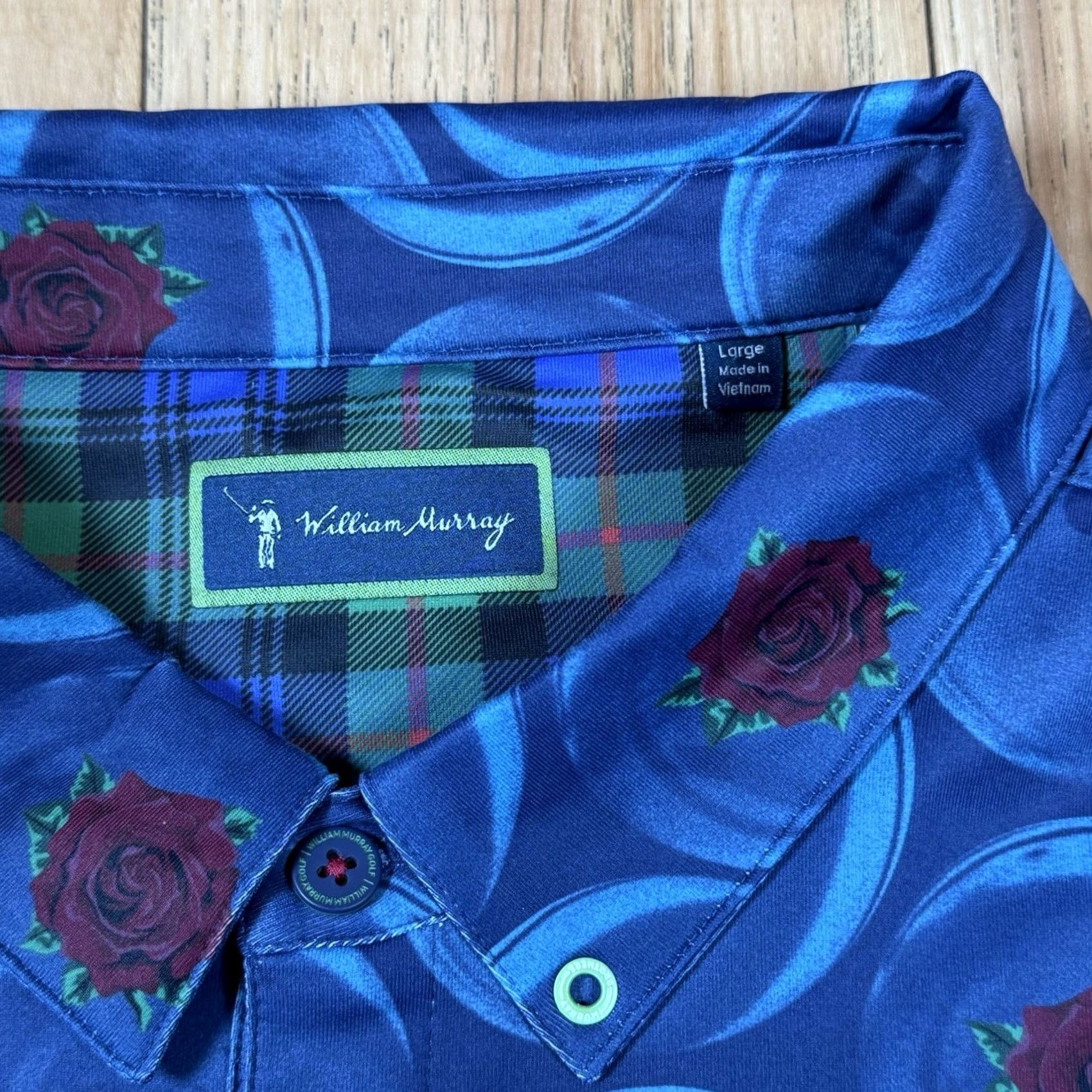 Vintage William Murray Polo Mens Large Blue Floral Bowling Ball Performance Golf Shirt Size US L / EU 52-54 / 3 - 4 Thumbnail