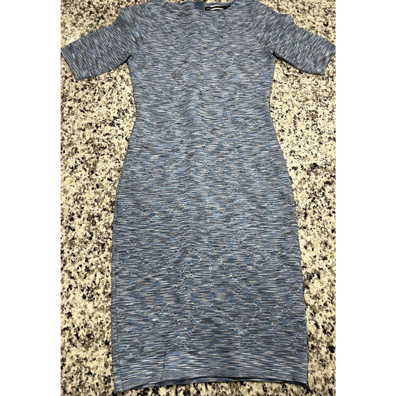 Karen Millen Karen Millen Dress Women Bodycon Knee Length Blue Mix 2 Short Sleeve Zip Round Neck Knit Viscose Elastane Dress for Wedding Party Formal Size XS / US 0-2 / IT 36-38 - 2 Thumbnail