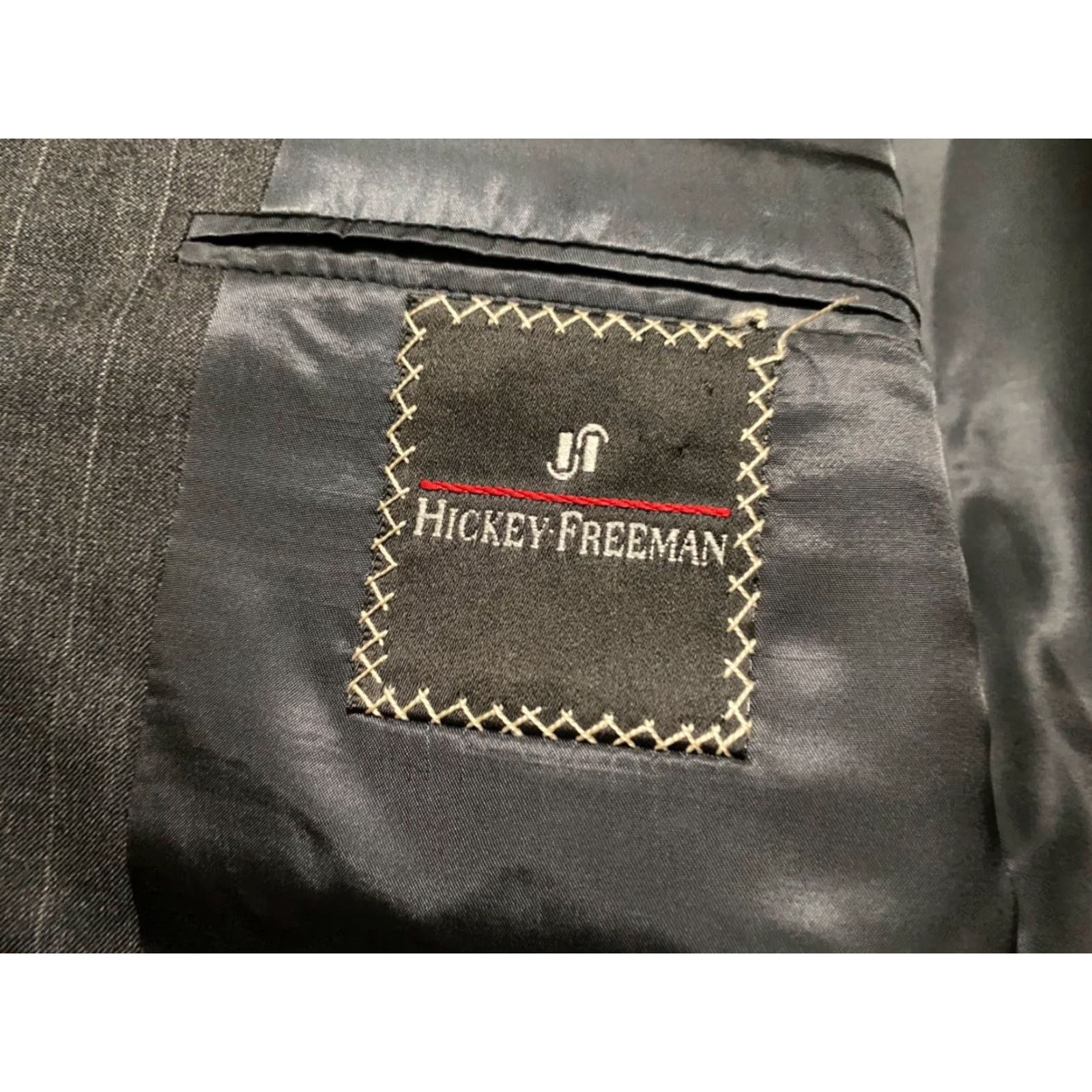 Vintage Hickey Freeman Blazer Mens Gray Wool 46 Striped Two-Button Long Sleeve Size US XXL / EU 58 / 5 - 6 Thumbnail