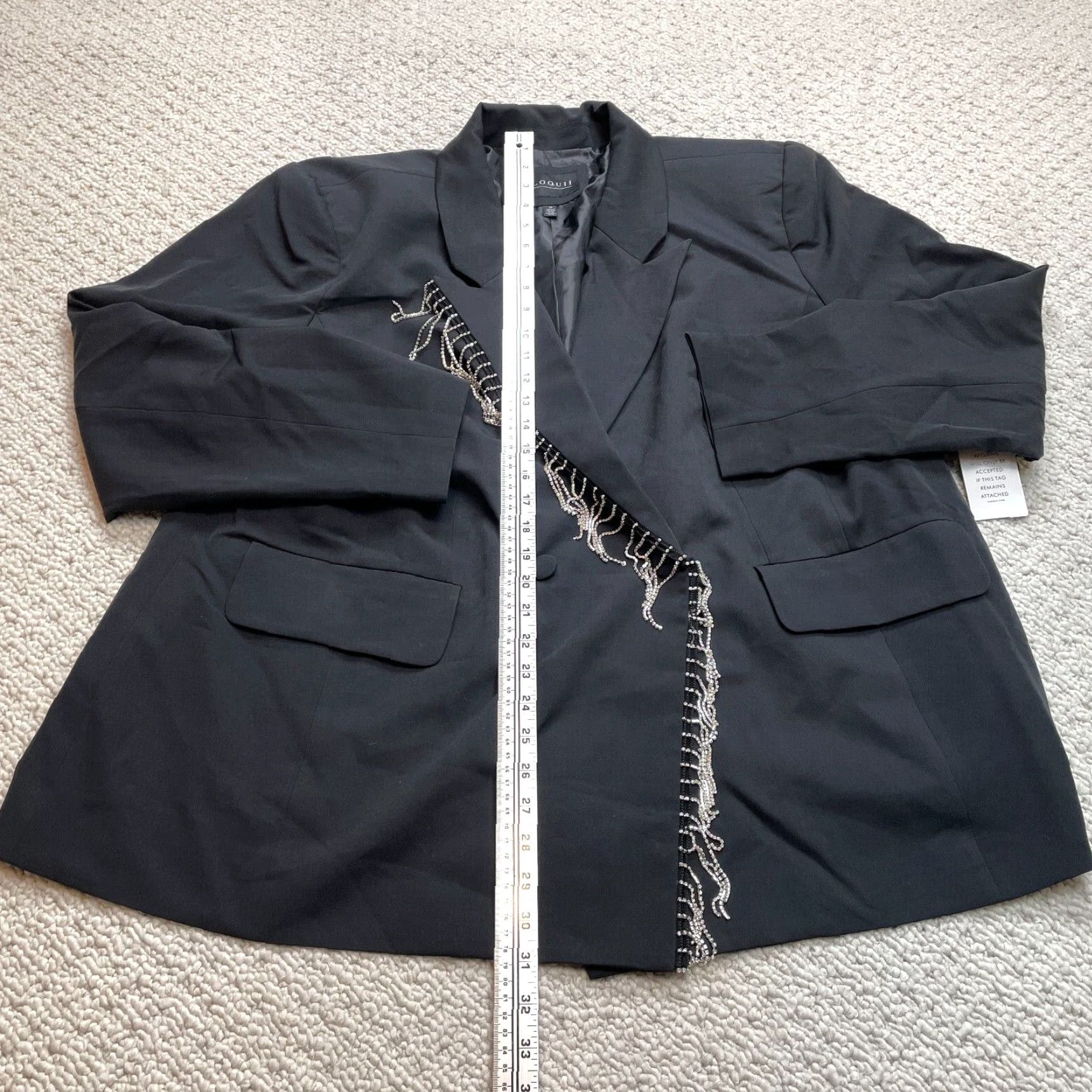 Vintage Eloquii Blazer Jacket Womens 22 Plus Size Black Beaded Fringe Pockets New Vintage: No Size 3XL / US 20-22 - 3 Thumbnail