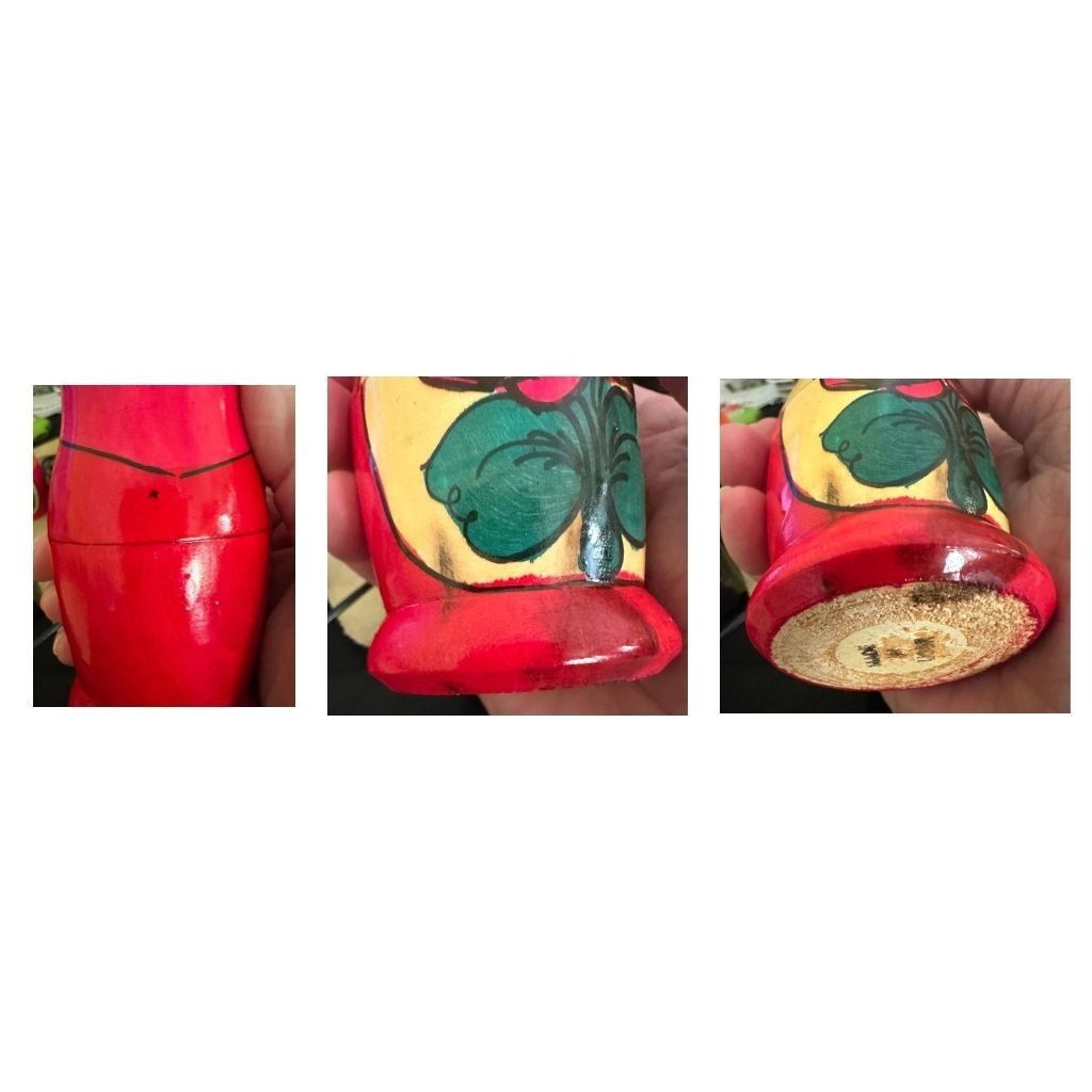 Handmade × Vintage Vintage Russian Nesting Doll Set of 3 Red Floral Matryoshka Size ONE SIZE - 12 Thumbnail