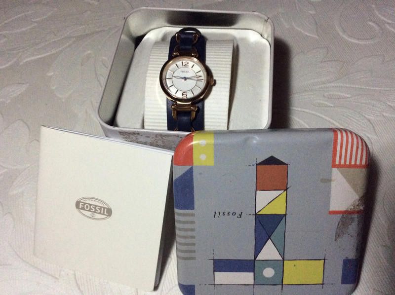 Fossil Fossil ladies gold dial navy leather strap watch Size ONE SIZE - 3 Thumbnail