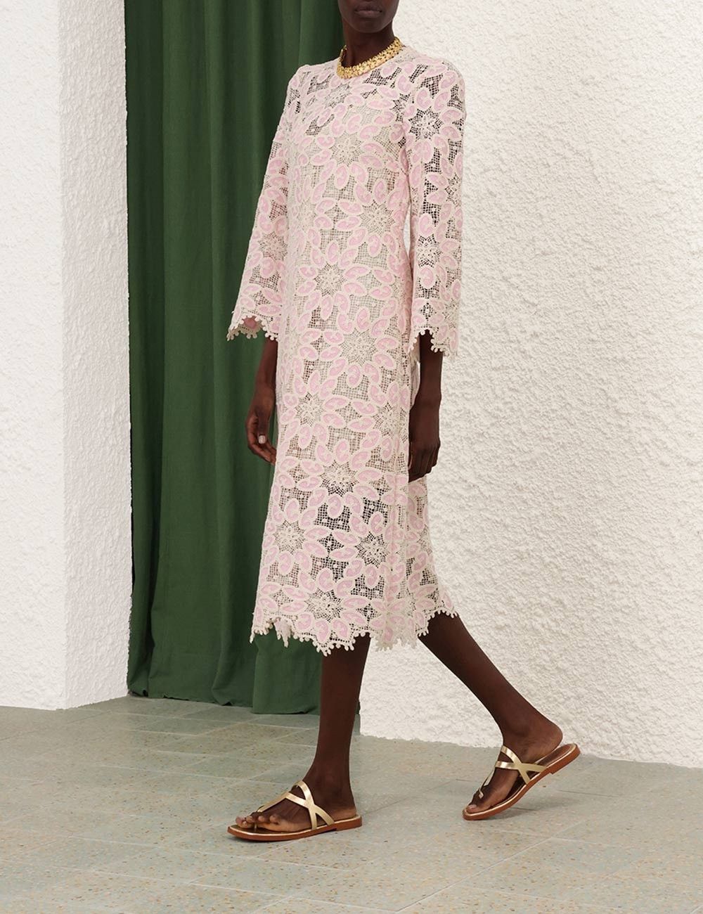 Zimmermann oc11z0525 Ottie Lace Midi Dress in Cream & Pink Size S / US 4 / IT 40 - 3 Thumbnail