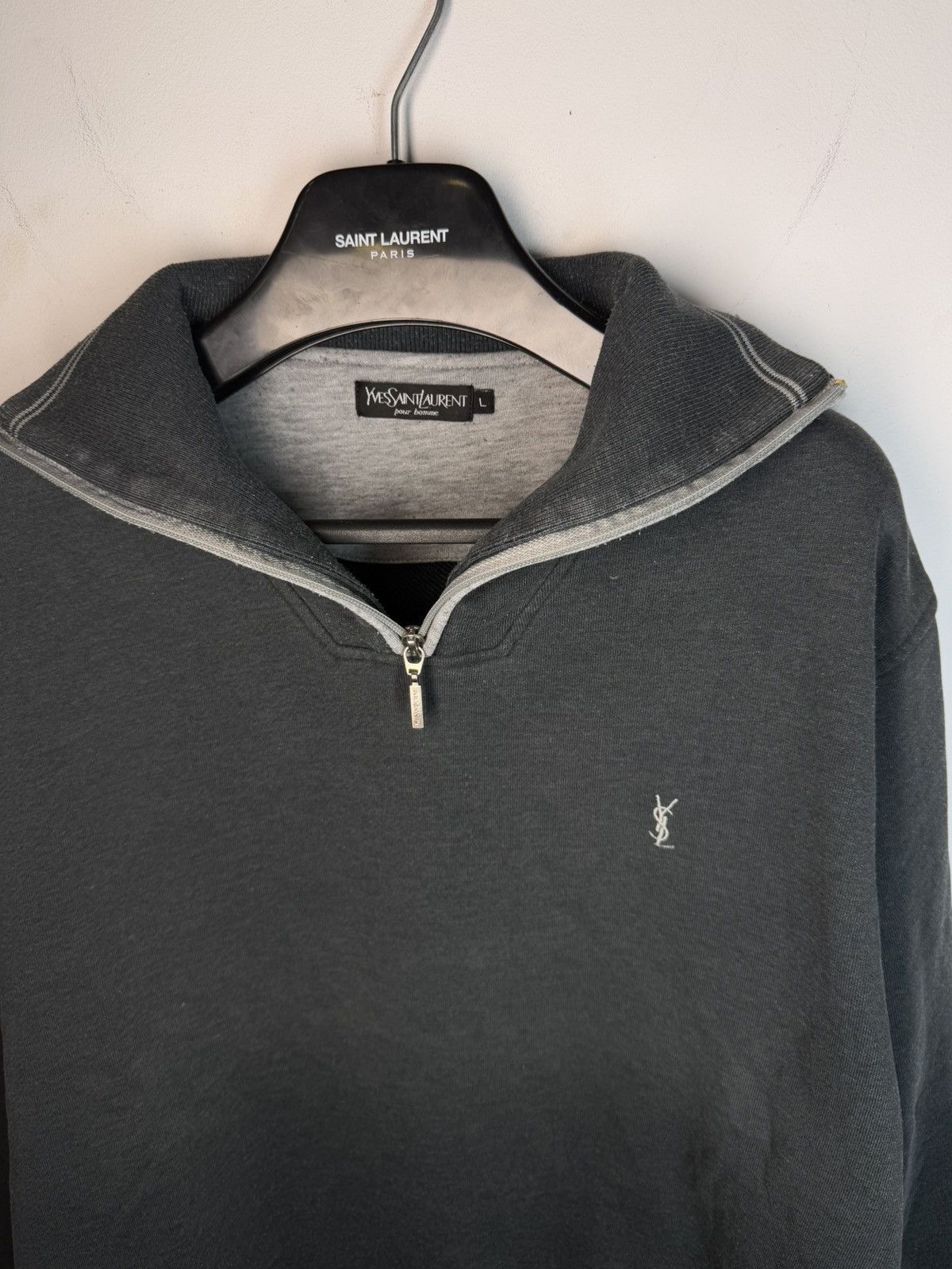Yves Saint Laurent 90s YSL Sweatshirt 1/4 Quarter Zip Grey Sweater Vintage Size US L / EU 52-54 / 3 - 15 Thumbnail