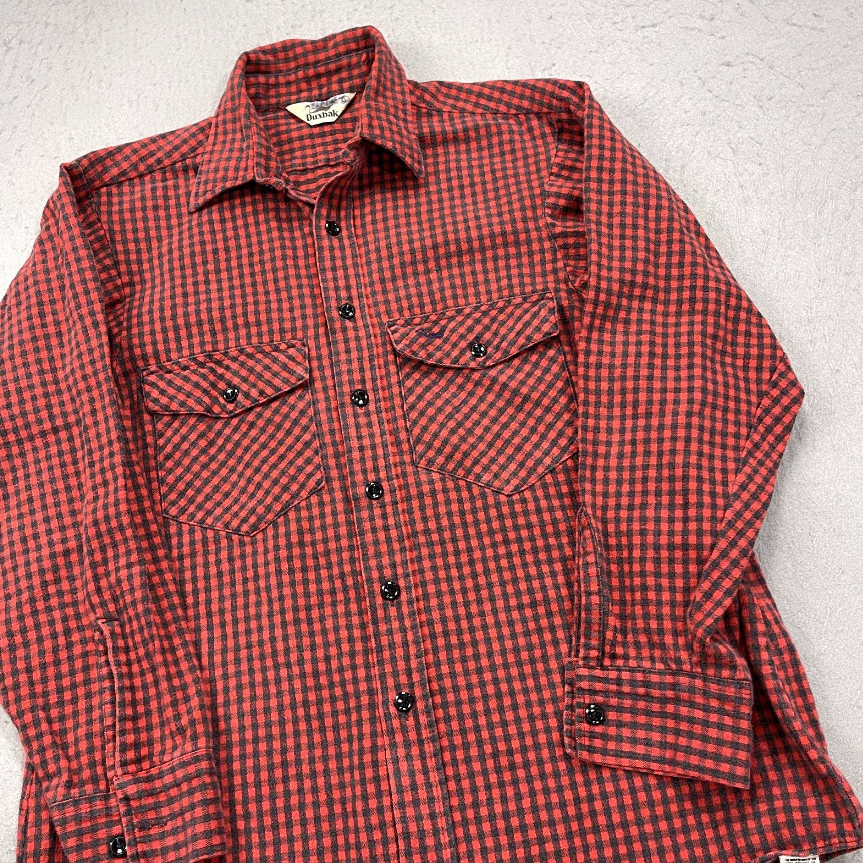Vintage VINTAGE Duxbak Shirt Mens Large Red Black Buffalo Plaid Cotton Flannel Hunting Size US L / EU 52-54 / 3 - 3 Thumbnail