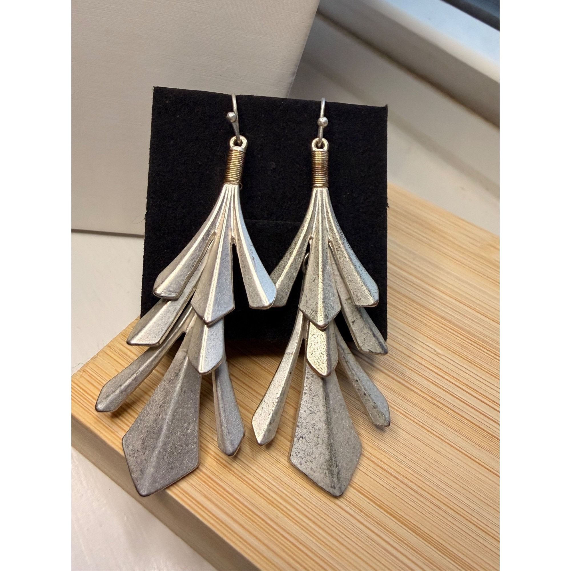 Other Silver-Tone Layered Drop Earrings With Geometric Design For Size ONE SIZE - 1 Thumbnail