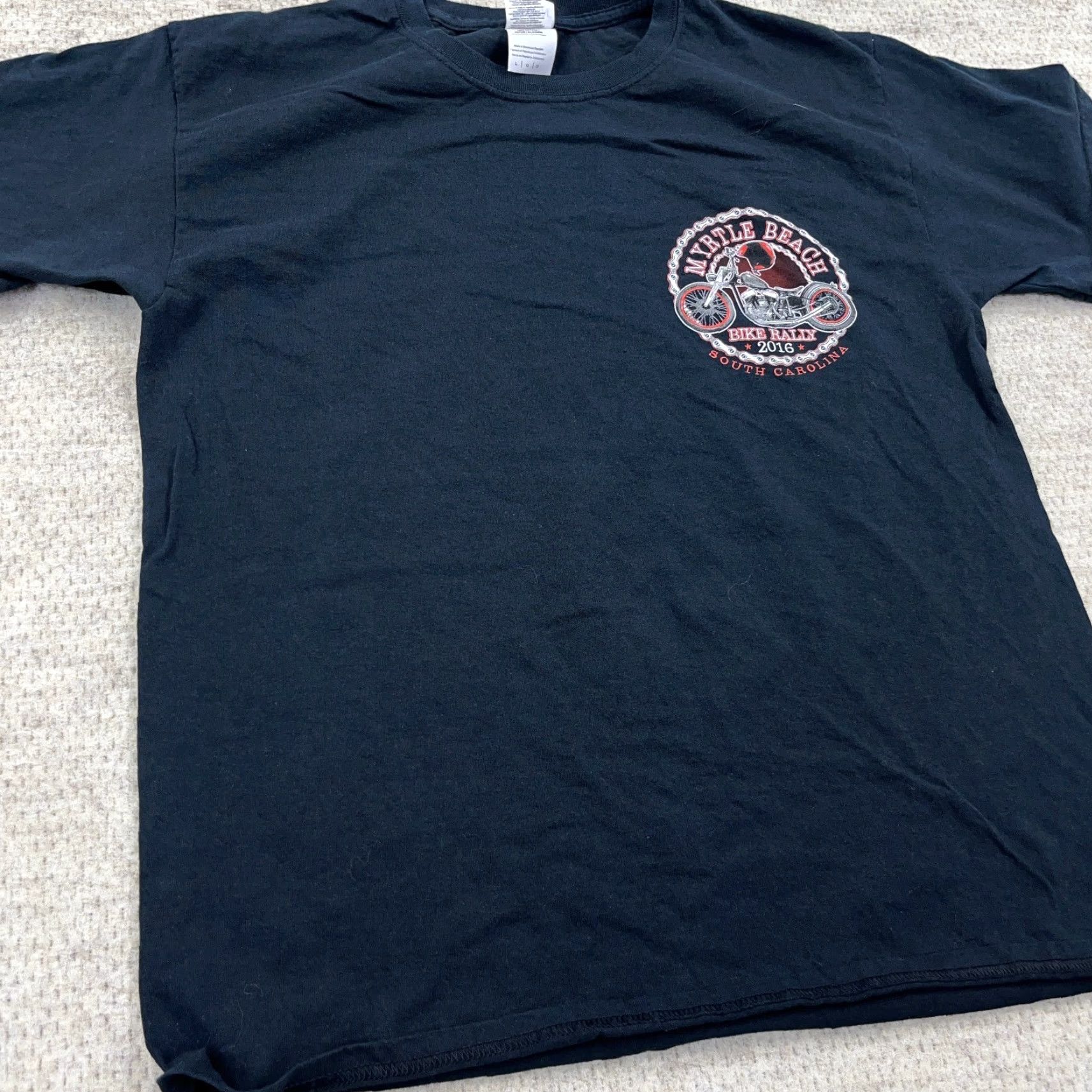 Gildan VINTAGE Bike Week Shirt Men Large Black Gildan Crew Neck Graphic Print 80s 90s USA Motorcycle Tattoo Logo Long-Lasting Size US L / EU 52-54 / 3 - 6 Thumbnail