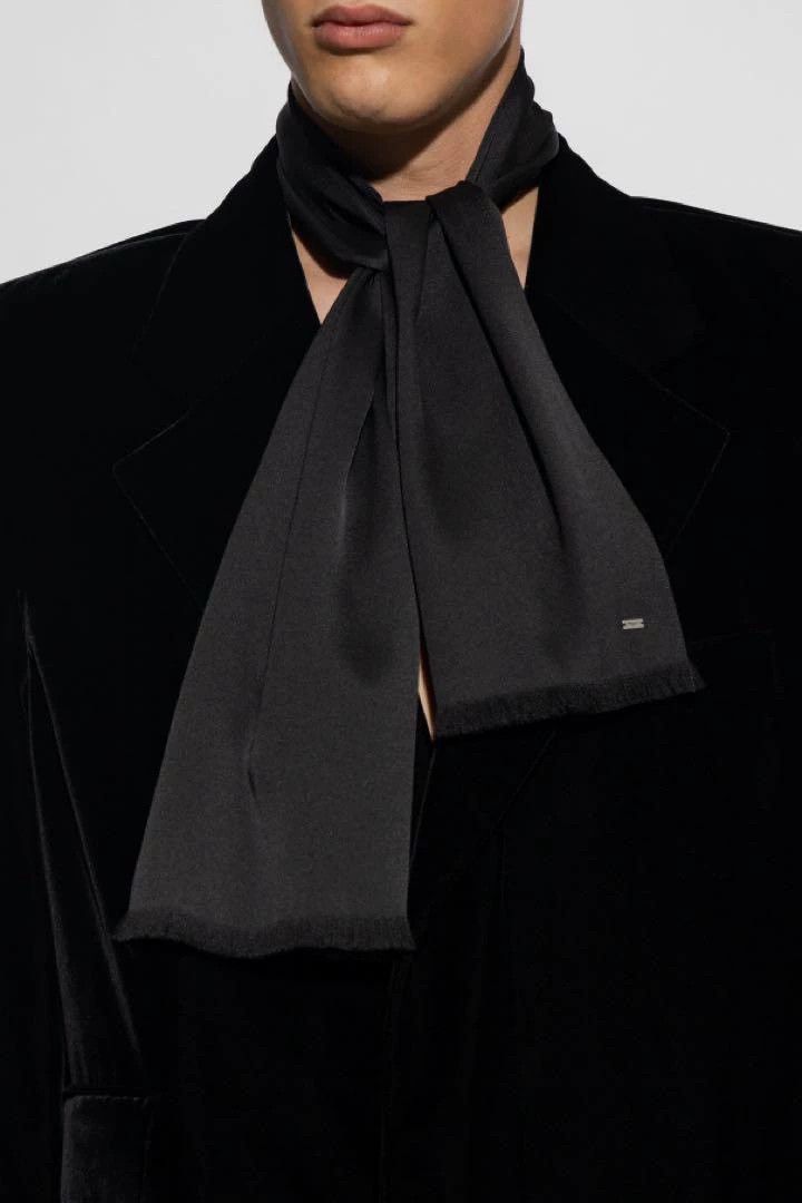 Saint Laurent Paris Saint Laurent FW23 Black Silk Satin Bow Tie Scarf Metal Tag Size ONE SIZE - 7 Thumbnail