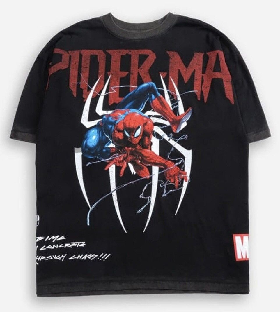 image of Civil Regime X Marvel “Spider-Man Webs” 199X Oversized Tee in Black, Men's (Size Medium)