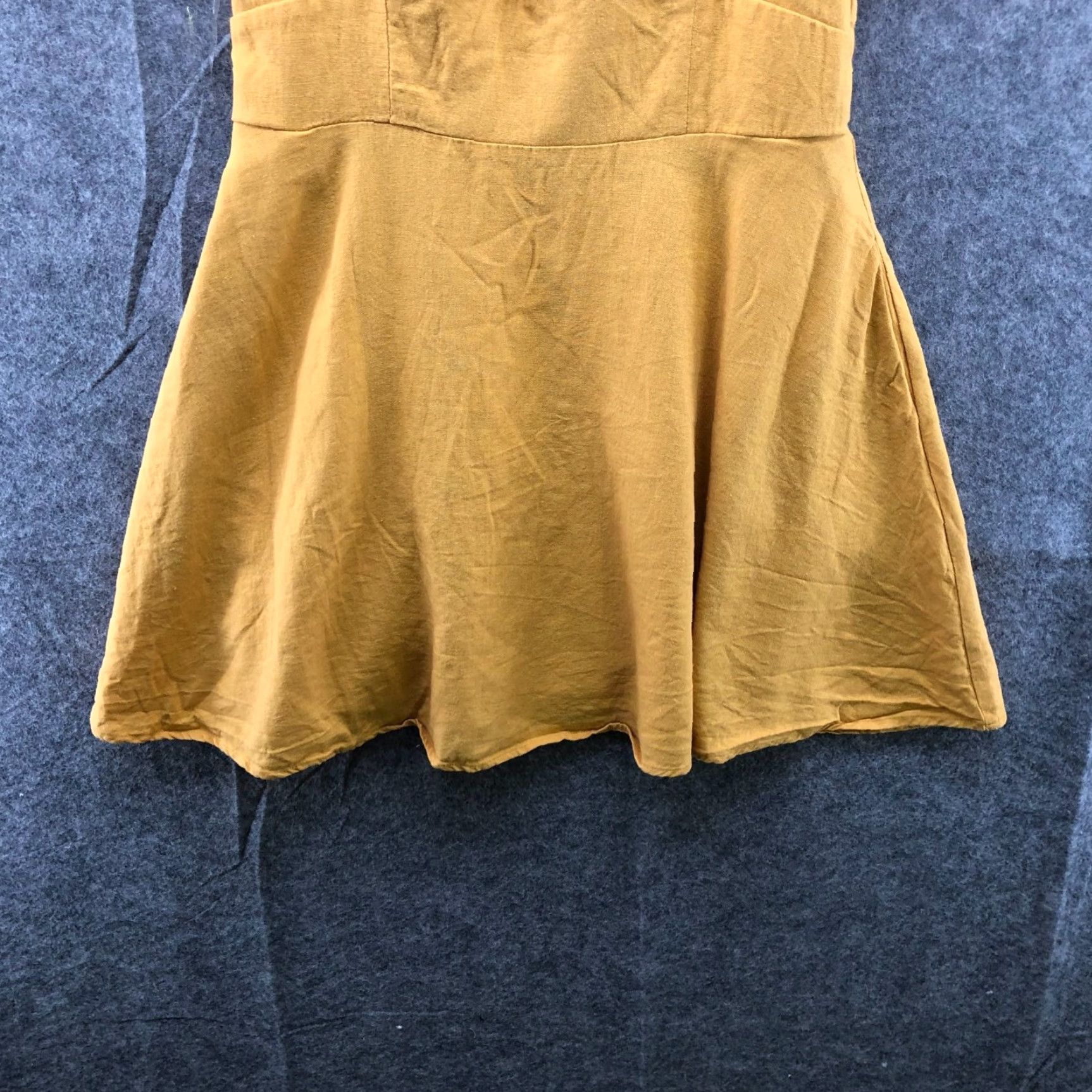Vintage Speechless Dress XL Mustard Yellow Linen Blend A-Line Sleeveless Tie Chest Zip Back Lined Short Womens Bohemian Casual Size XL / US 12-14 / IT 48-50 - 4 Thumbnail