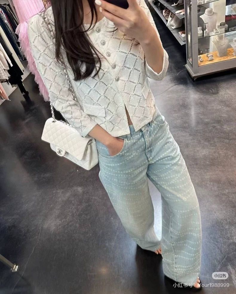 Chanel Chanel 25 pearl chain wide-leg jeans Size 25" / US 0 / IT 36 - 7 Thumbnail