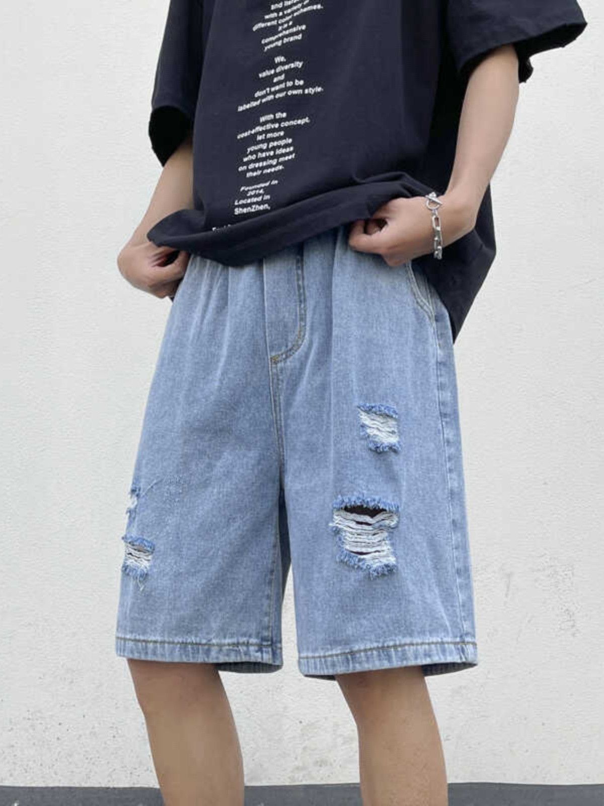 Japanese Brand × Jean Retro loose casual distressed denim shorts Size US 30 / EU 46 - 2 Thumbnail