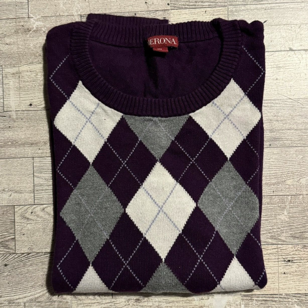 Merona Retro, Eggplant Purple, Argyle Patterned, Rayon Knit Sweater Size ONE SIZE - 5 Thumbnail