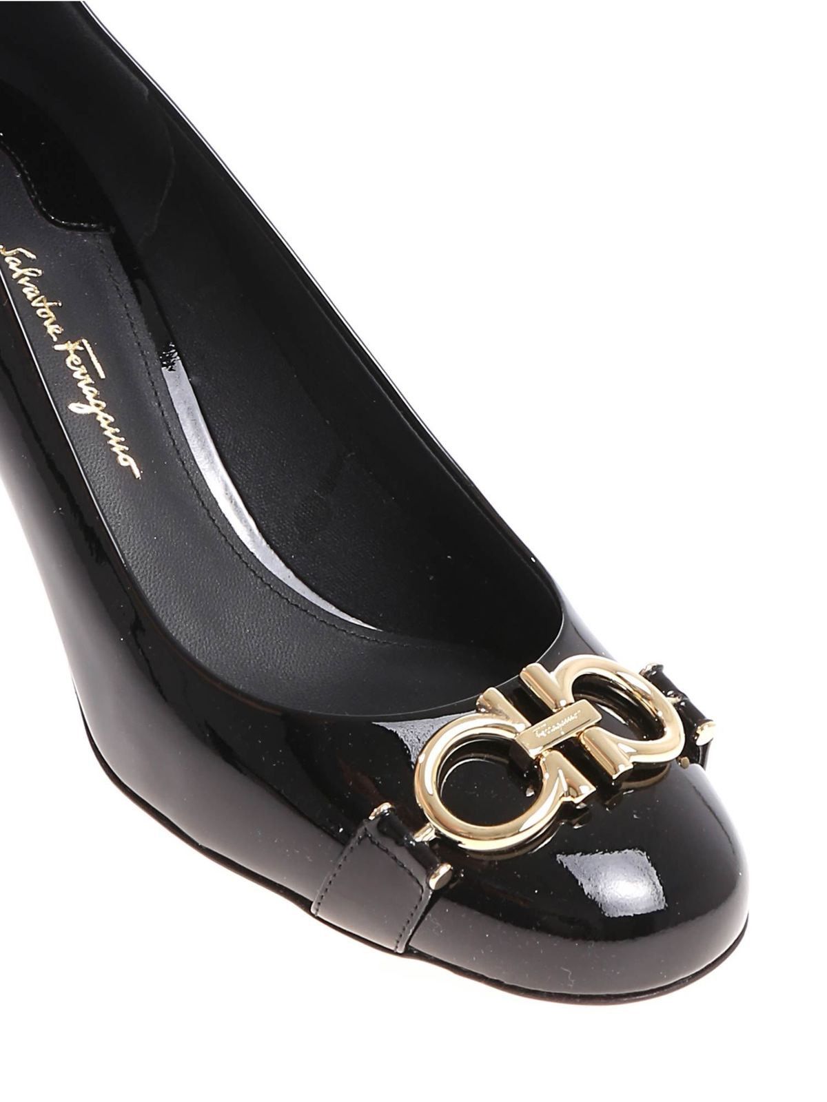Salvatore Ferragamo o1s1rm0526 Patent Leather Garda Pumps in Black Size US 10 / IT 40 - 5 Thumbnail