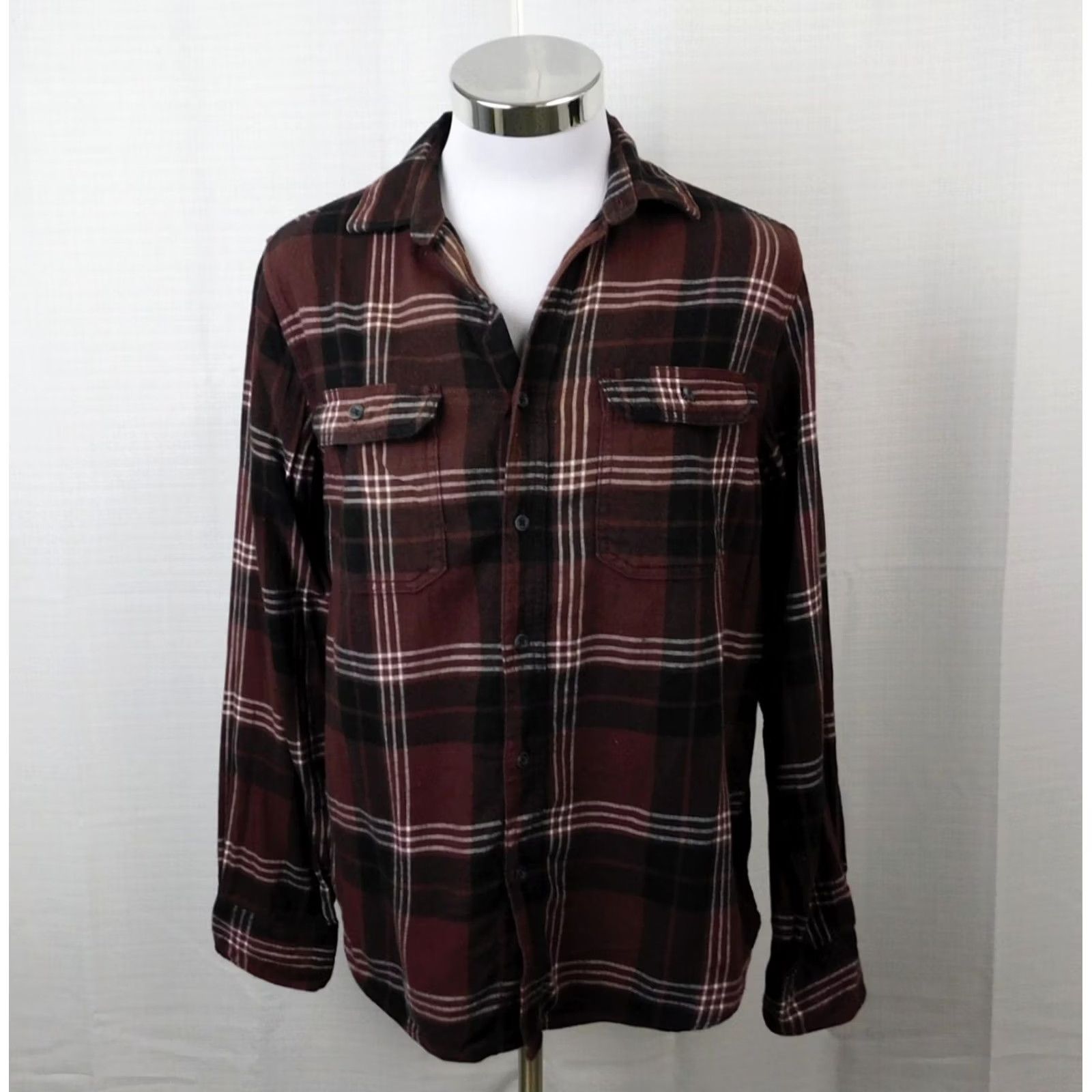 George George Men's Button-Up Flannel Shirt Brown Plaid Long Sleeve 38-40 Medium Size US L / EU 52-54 / 3 - 2 Thumbnail