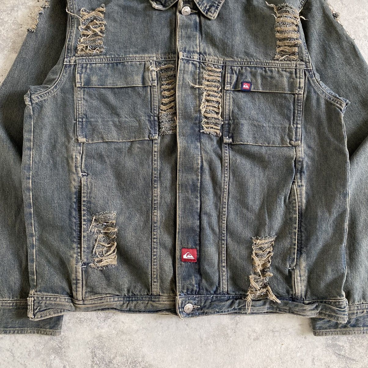 Quicksilver Vintage Quicksilver Distressed Mud Washed Denim Jacket Size US M / EU 48-50 / 2 - 4 Thumbnail