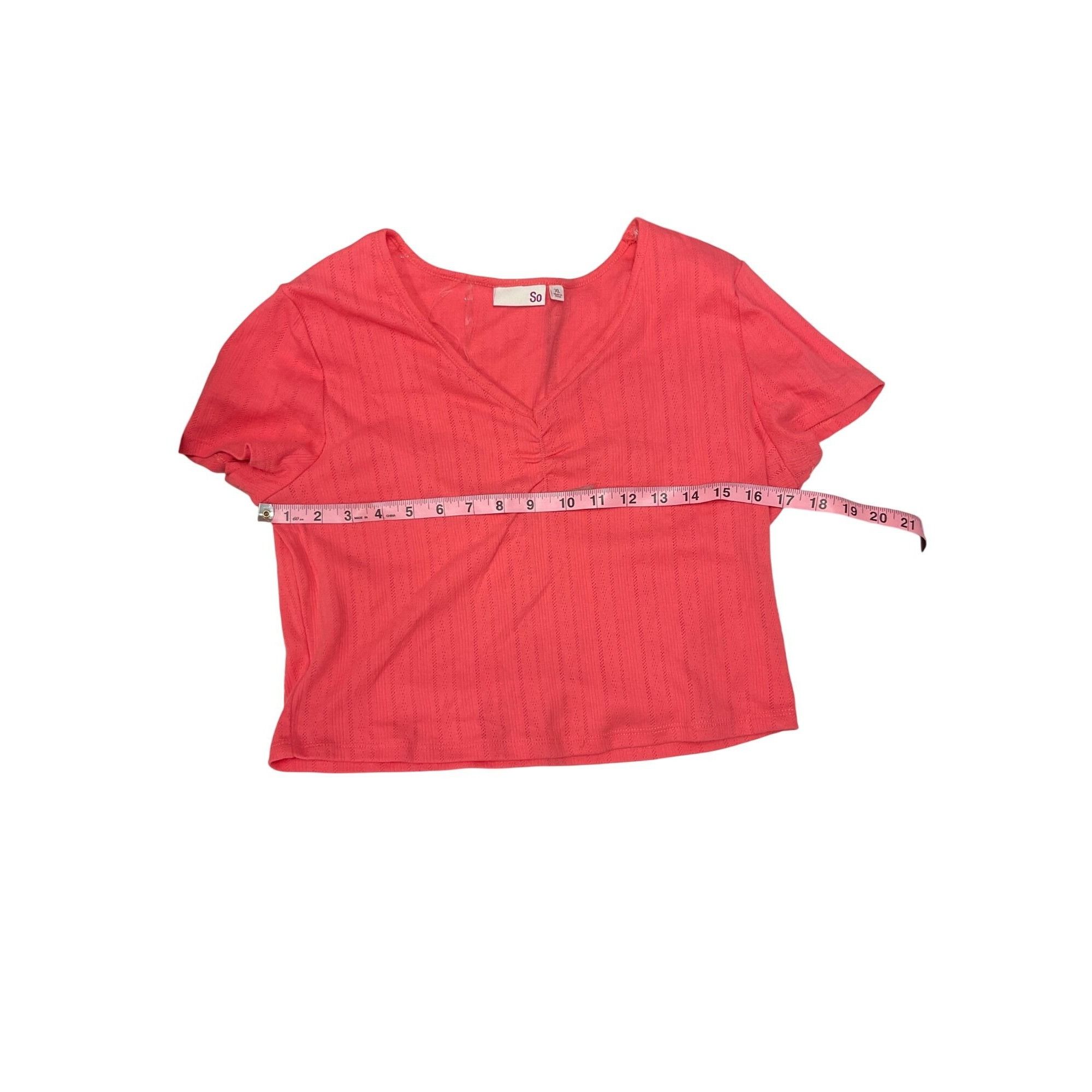 Other So Juniors Coral Ribbed V-Neck Cropped Top Short Sleeve Size XL / US 12-14 / IT 48-50 - 3 Thumbnail