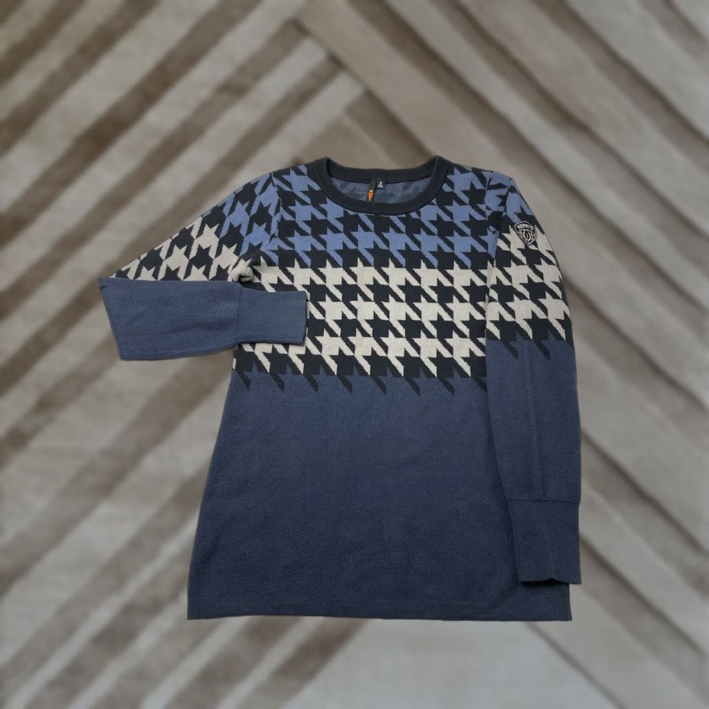 Vintage Kerrits Houndstooth Sweater Blues Black Gray Women’s Small Riding Equestrian Crew Neck Long Sleeve Acrylic Cotton Sail? Size S / US 4 / IT 40 - 1 Thumbnail