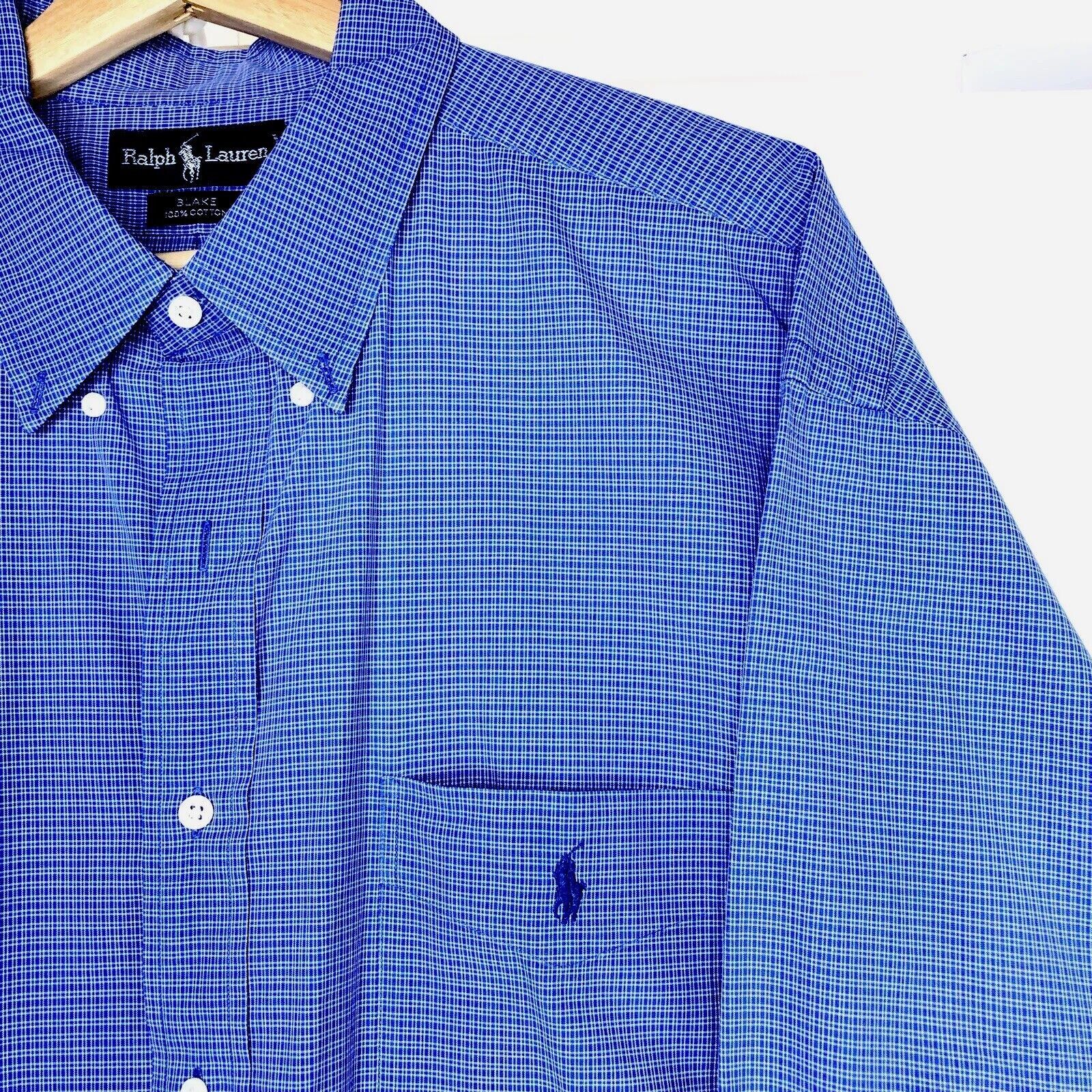 Ralph Lauren Ralph Lauren Mens Tiny Plaid Blue Shirt Blake 100% Cotton Size US XXL / EU 58 / 5 - 2 Thumbnail