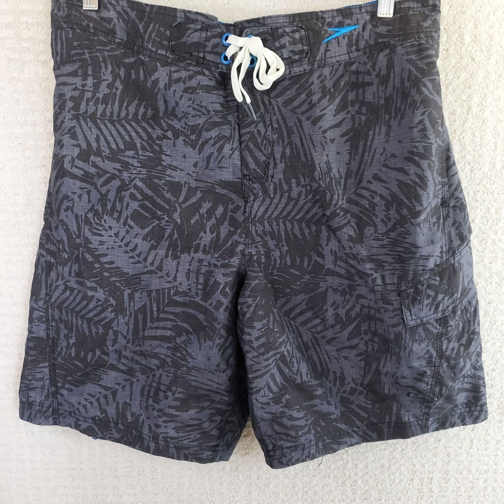 Speedo Speedo Mens L Swimming Trunks Black Gray Foilage Pockets Swim Shorts Beach Size US 33 - 2 Thumbnail