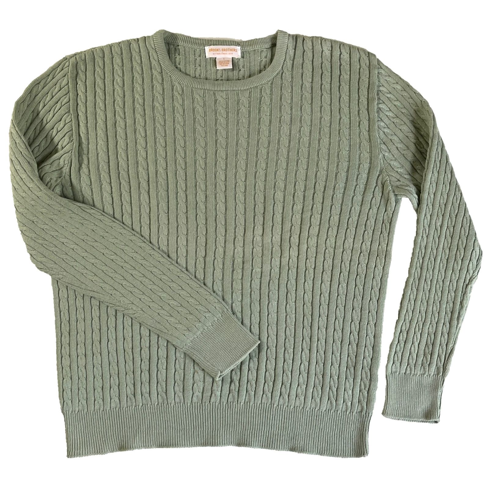 Brooks Brothers VINTAGE Brooks Brothers Women's Crewneck Pullover Sweater - Cable Knit - Green - 100% Cotton - Size L - Made in USA Size L / US 10 / IT 46 - 2 Thumbnail