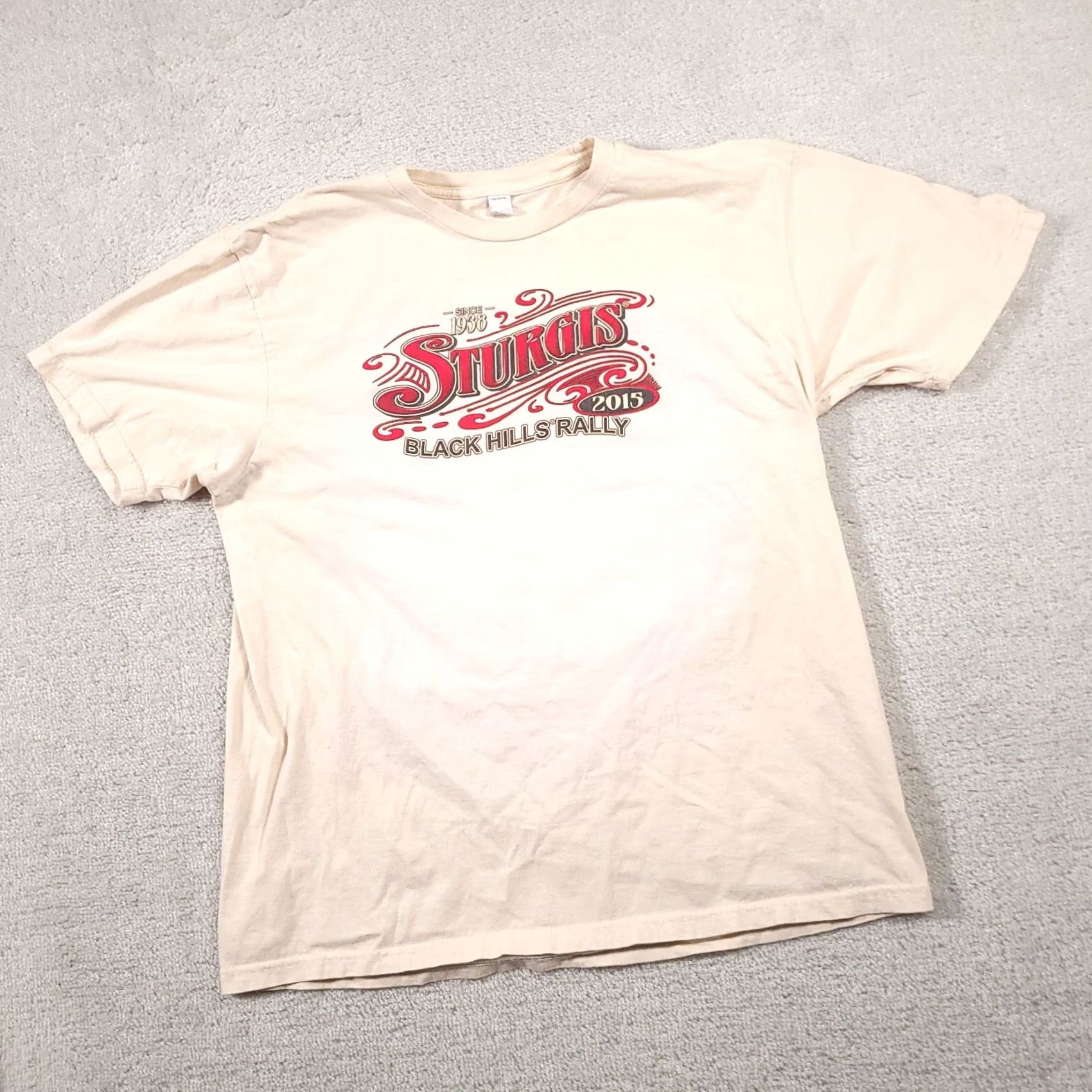 Tultex Sturgis South Dakota Bike Week T-Shirt Men's Large 2015 Rally Motorcycle Grunge Tultex Ivory Cotton Jersey Crew Neck Short Sleeve Vintage No Size US L / EU 52-54 / 3 - 2 Thumbnail
