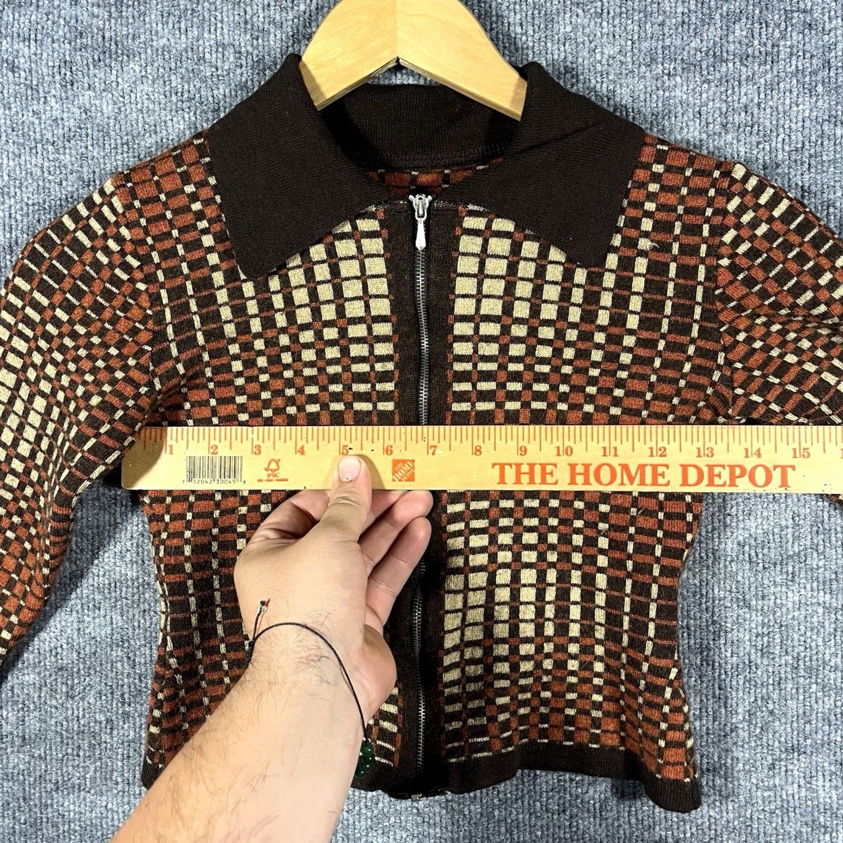 Vintage VINTAGE Geometric Wool Polo Shirt Full Zip Unbranded Womens XS Brown 70s Italy Size XS / US 0-2 / IT 36-38 - 3 Thumbnail