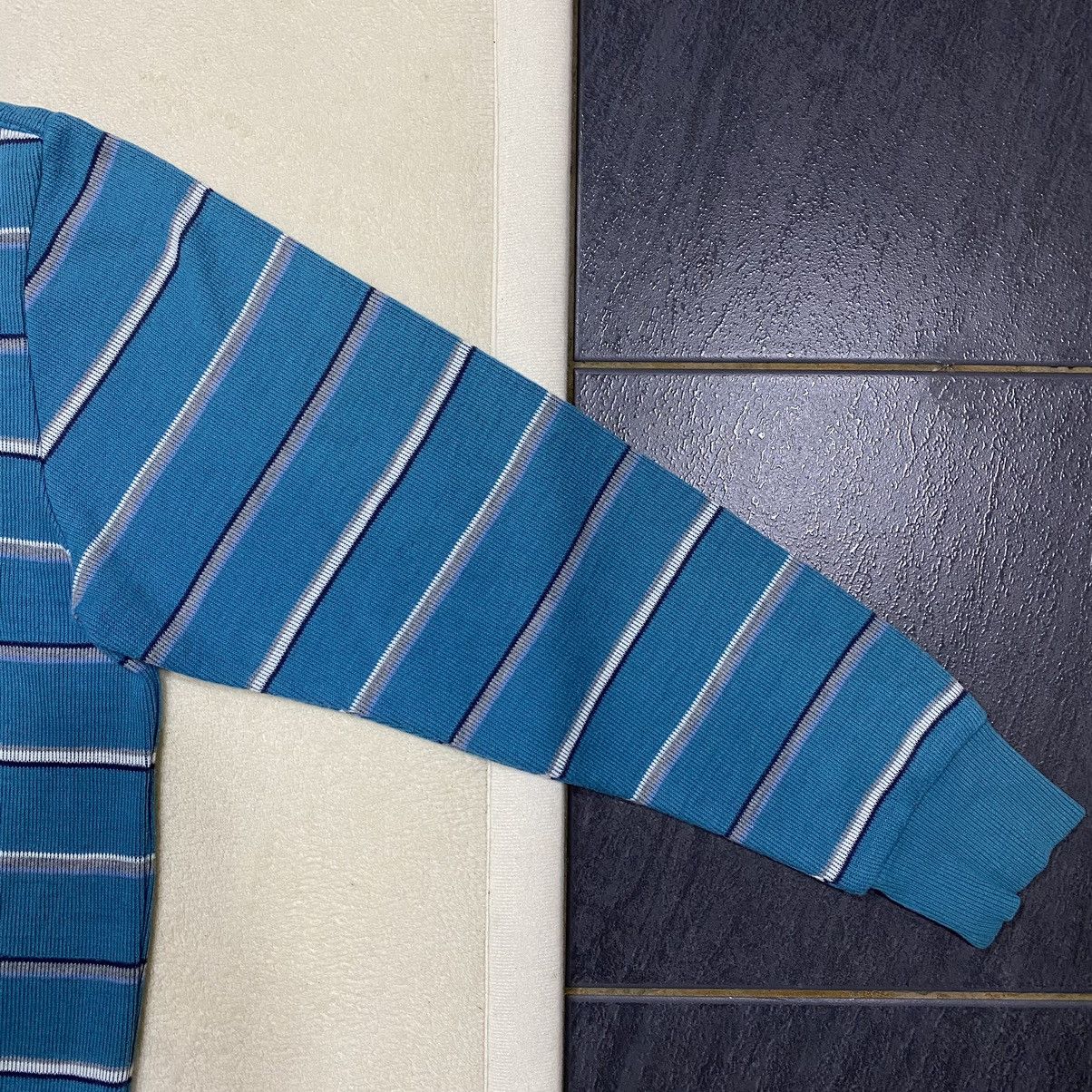 Designer × Japanese Brand × Kansai Yamamoto KANSAI YAMAMOTO Up To Your Striped Half Zipper Sweatshirt Size US L / EU 52-54 / 3 - 5 Thumbnail