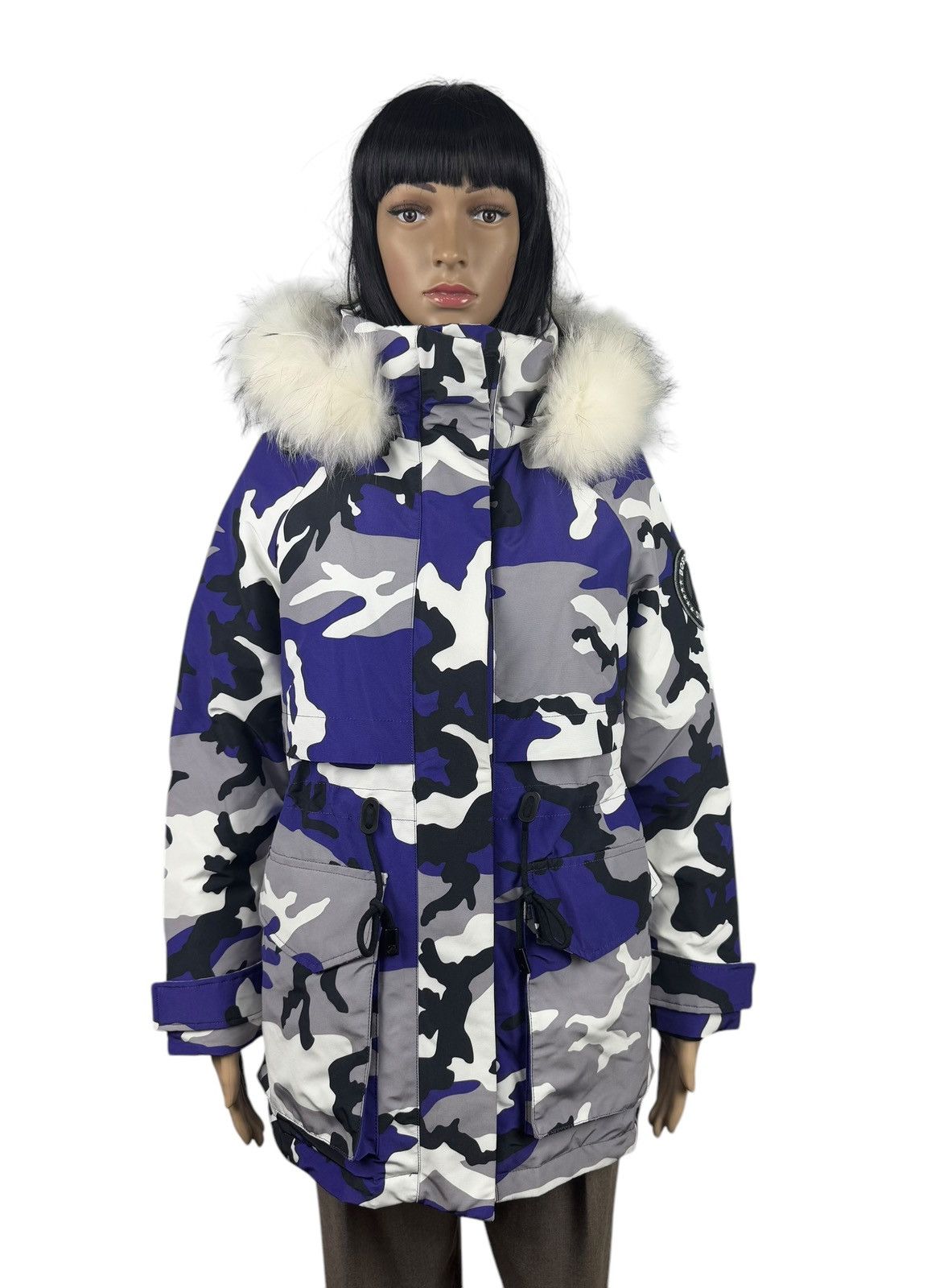 Designer Bosideng Camouflage Extreme Cold Down Parka Fur Trim Hooded Size S / US 4 / IT 40 - 1 Thumbnail