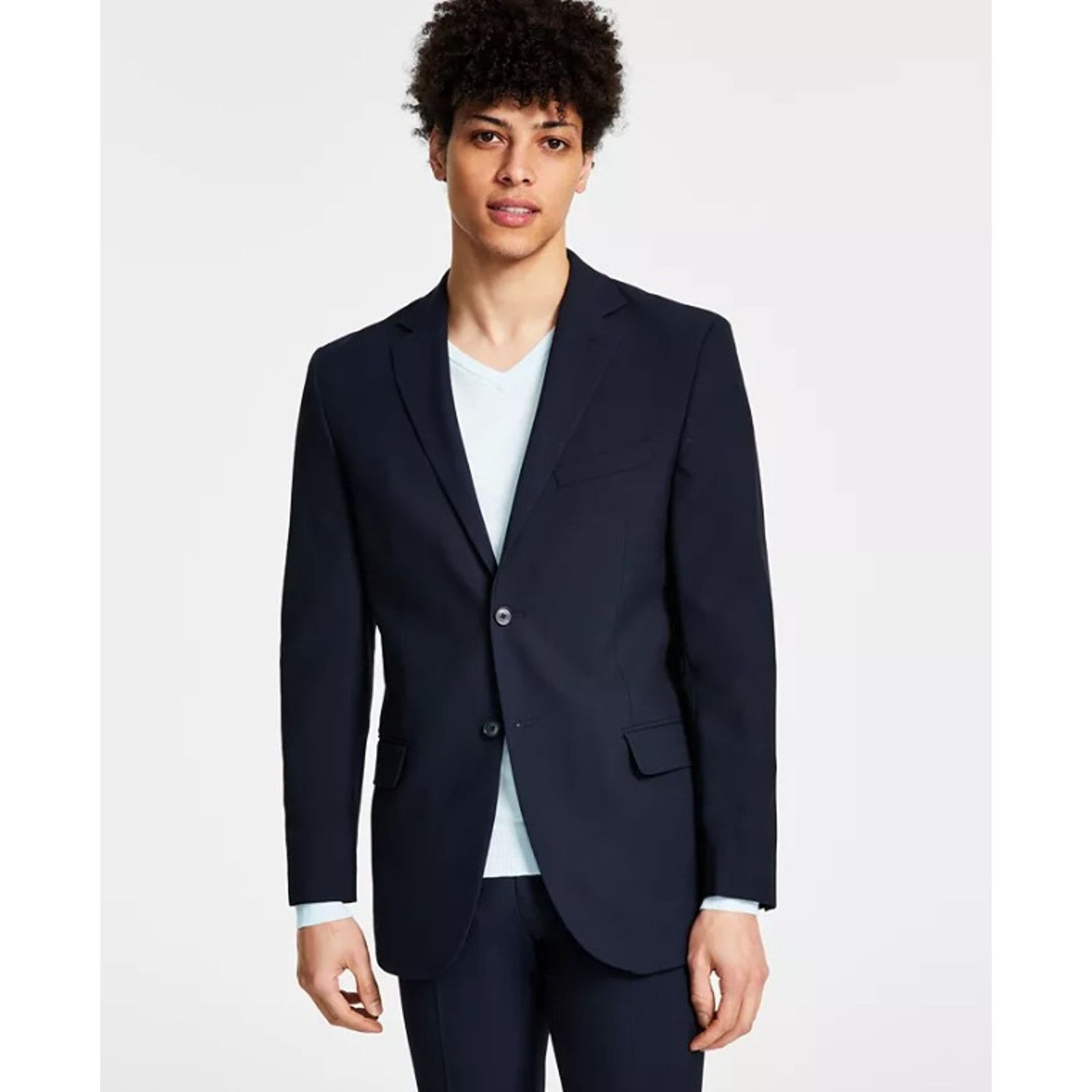 DKNY DKNY Men's Navy Stretch Modern-Fit Tailored Suit Jacket 40L Size 40L - 1 Thumbnail