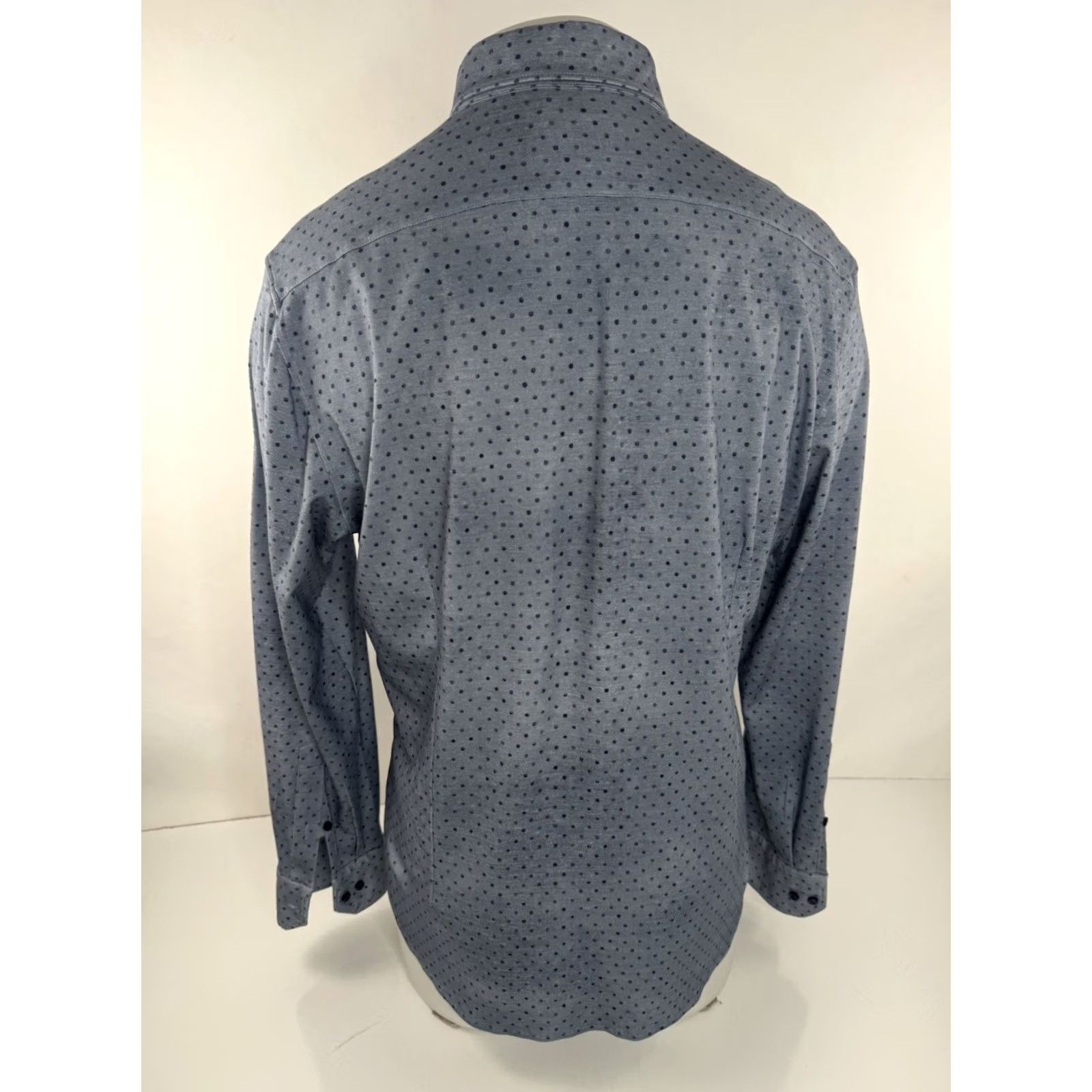 Vintage EMANUEL BERG Shirt Mens L Gray / Blue Polka Dot Soft Cotton Blend Stretch Button-Up Long Sleeve SMALL FLAW Size US L / EU 52-54 / 3 - 3 Thumbnail