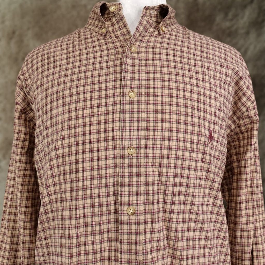 Ralph Lauren Ralph Lauren Shirt Mens 2XLT Beige Plaid Long Sleeve Button-Up Classic Fit Casual Mens 2XLT Big & Tall Cambr? Size US XXL / EU 58 / 5 - 1 Thumbnail
