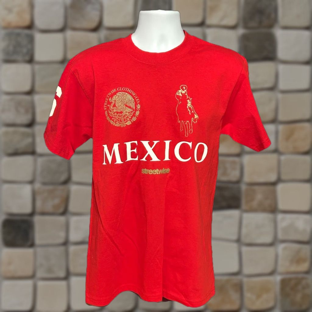 Vintage Streetwise Mexico Narco Shirt Men M Red Short Sleeve NWT USA Activewear Short Sleeve Crew Neck Logo Print Boys? Mens Size US M / EU 48-50 / 2 - 1 Thumbnail