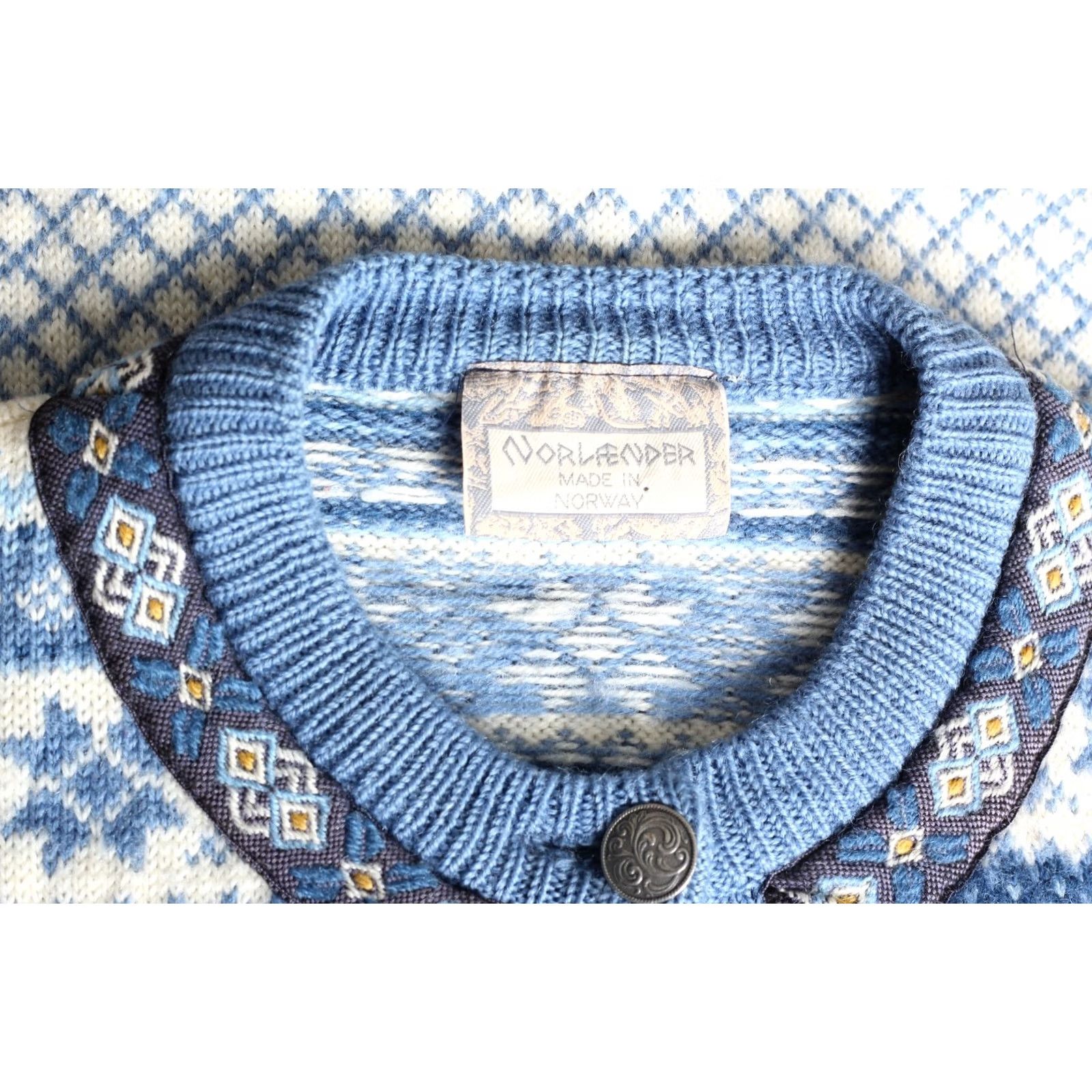 Vintage VINTAGE NORLANDER Cardigan Wool Fair Isle Knit Wool Cardigan Women M Blue 90s Style Mens Womens Size M / US 6-8 / IT 42-44 - 4 Thumbnail