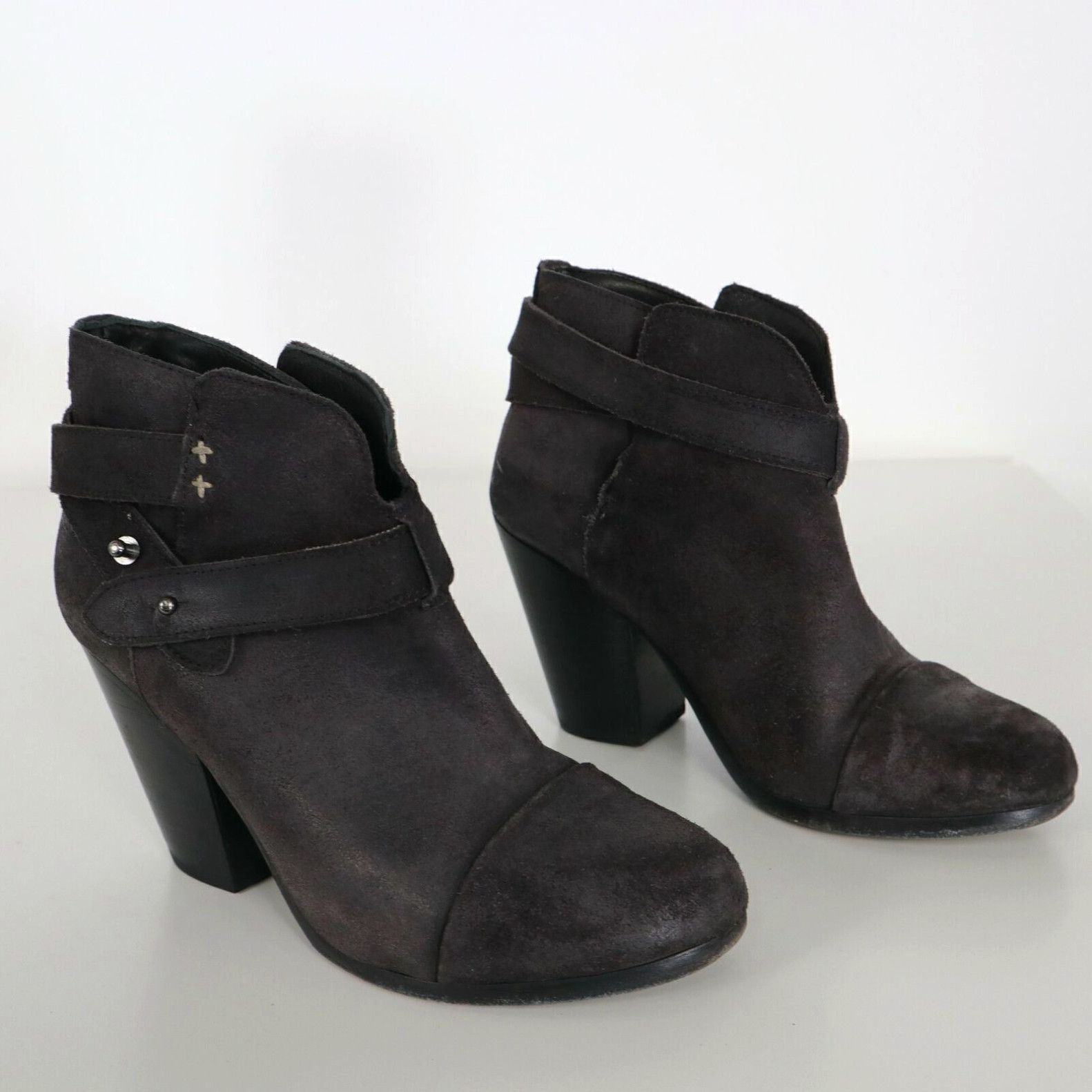 image of Rag Bone Rag & Bone Ankle Booties Harrow Womens 5 35 Suede Ankle Strap Gray Asphalt Black in White